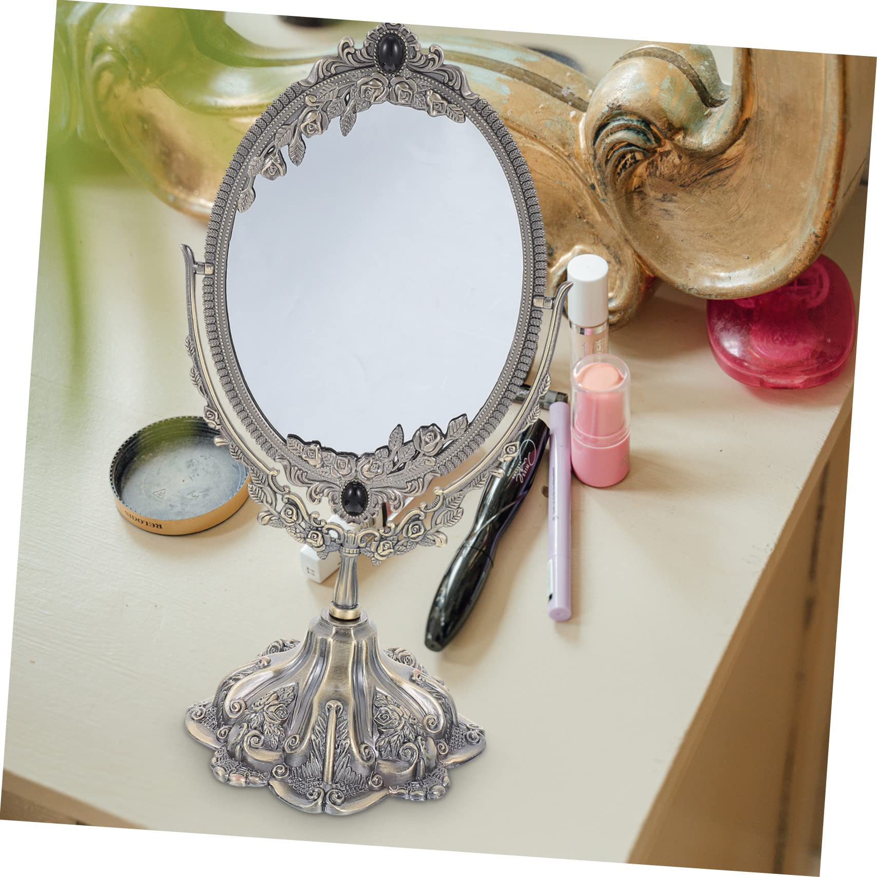 Doppelseitiger Tischspiegel im Europäischen Stil Rotierender Kosmetikspiegel für Hochzeit Stabiler und Klarer Makeup Spiegel für Zuhause Antik Finish für Tisch