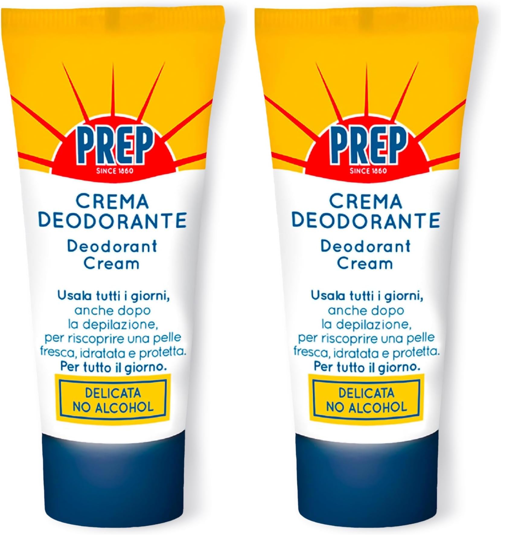 Prep, Crema Deodorante, Antitraspirante, Protezione 48h, per Pelli Sensibili, Senza Alcol, Coloranti e Conservanti (Confezione da 2)