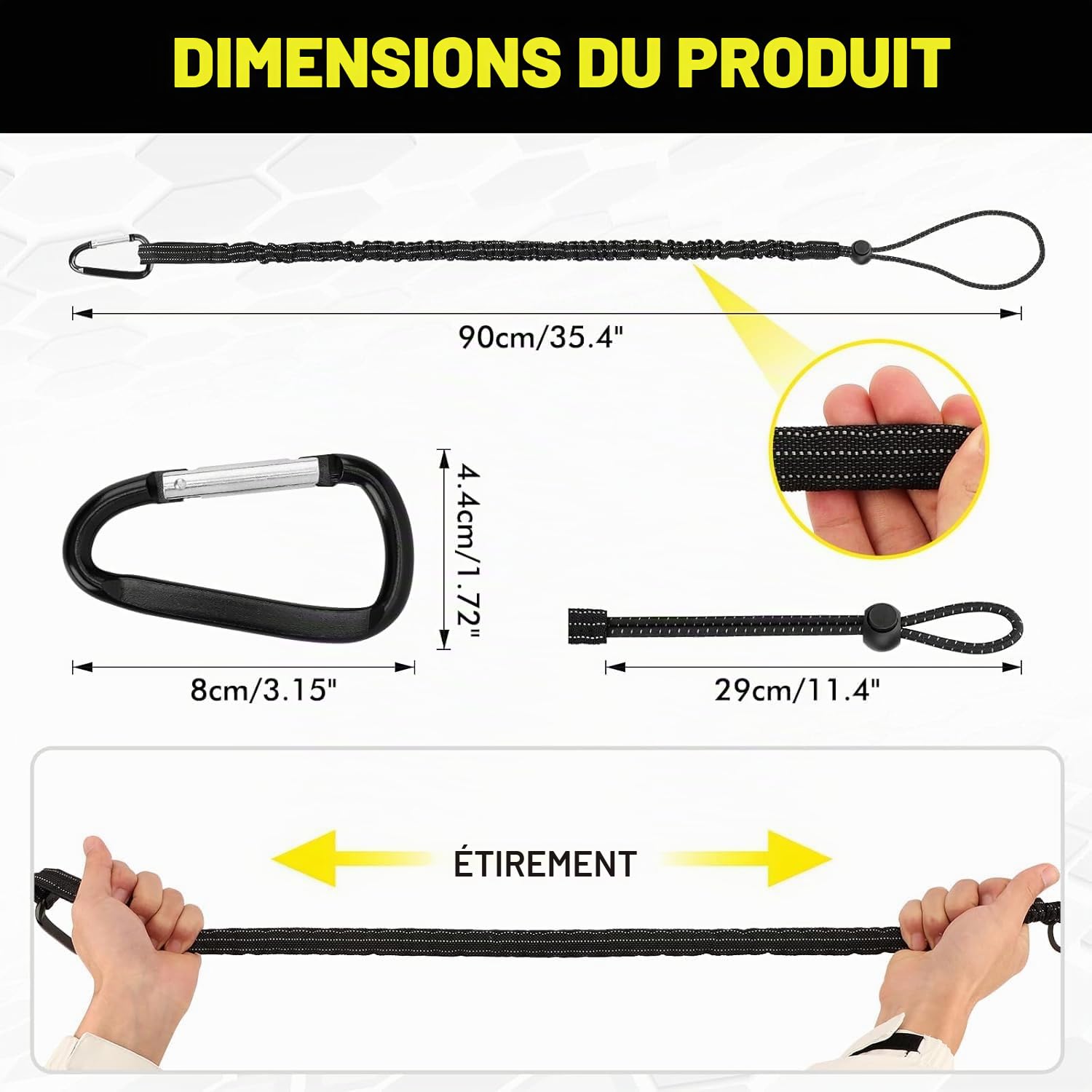 6 Pièce Longe à Outils, Cordon de Sécurité pour Travaux en Hauteur, Lanière de Sécurité avec Mousqueton, Laisse à Outil de Sécurité Rétractable, Outil de Protection Contre Les Chutes, Maximum 15KG