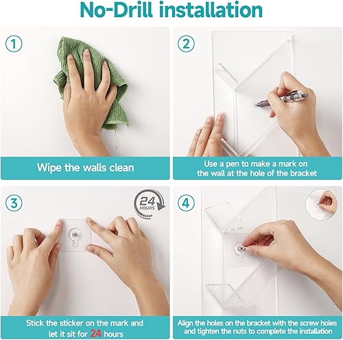 Miniatura 3 de Paquete de 2 estantes de ducha acrílicos para organizador de baño, organizador de pared de ducha con guía de agua, soporte para champú sin