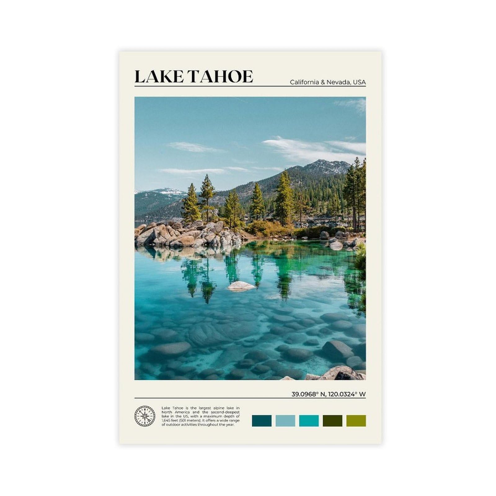 Bareronor Lake Tahoe Canvas Poster for Bedroom Decor Gift