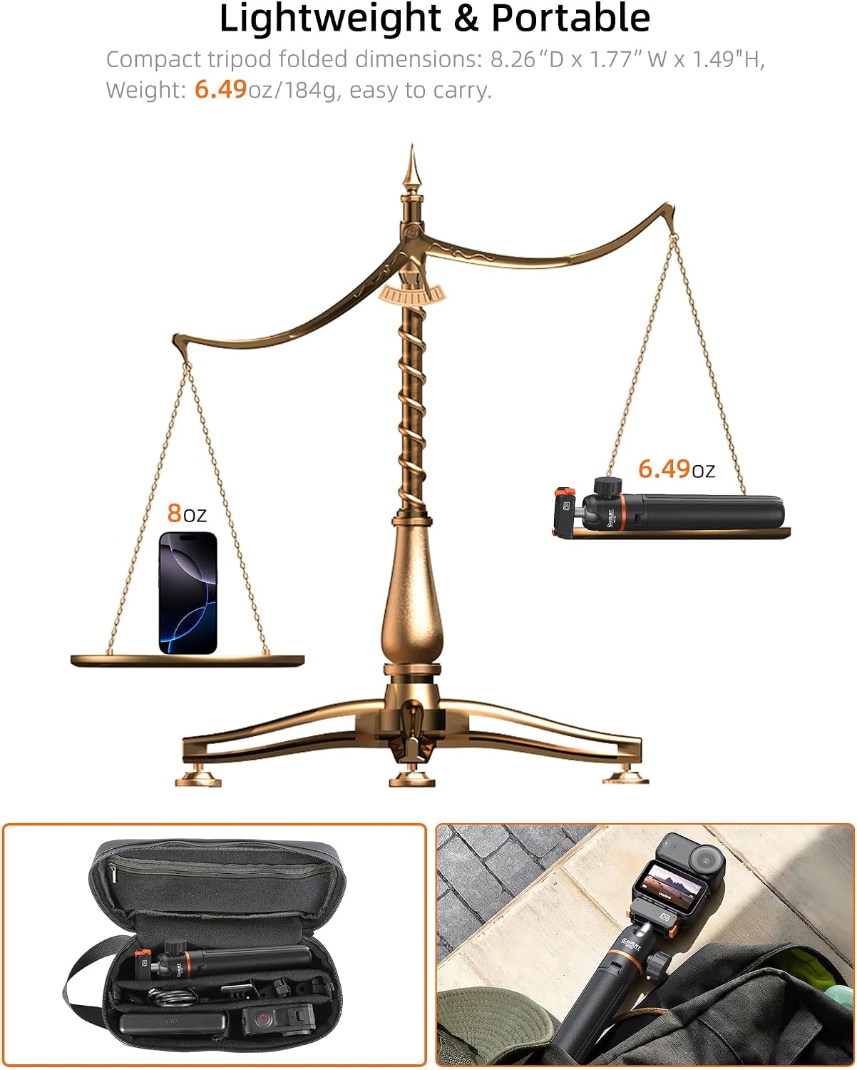 21.4" Osmo Action 6 Selfie Stick Tripod for DJI Osmo Nano/Action 6, Xtra Atto, Portable Extendable Hand Grip w Mini Extension Rod & 360° Ball Head, Travel Vlogging Stand/Accessory for Video Recording
