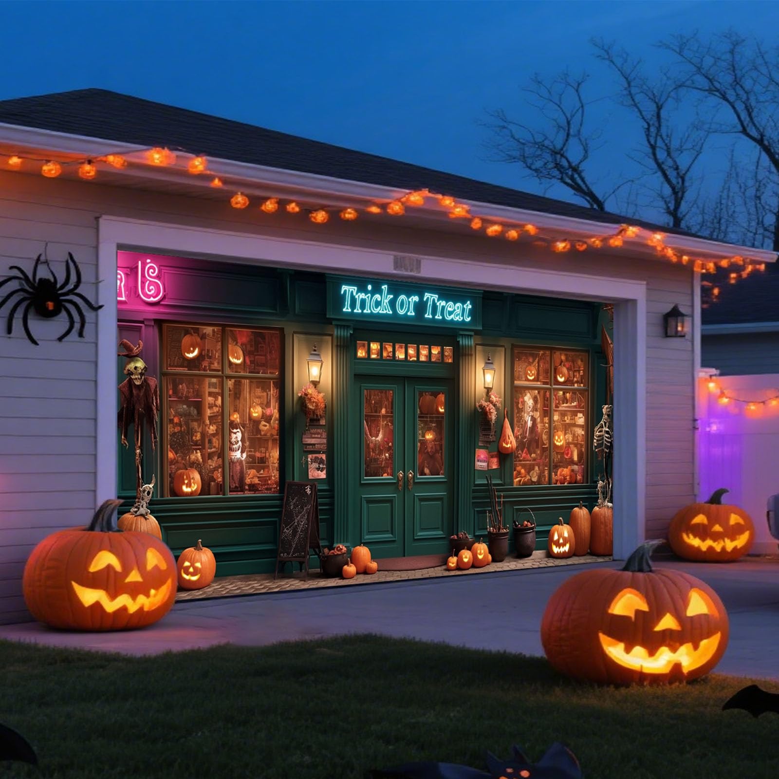 Bandera de Halloween para garaje, decoración al aire libre e interior, suministros de fiesta para colgar, diseño de murciélago de calabaza aterradora