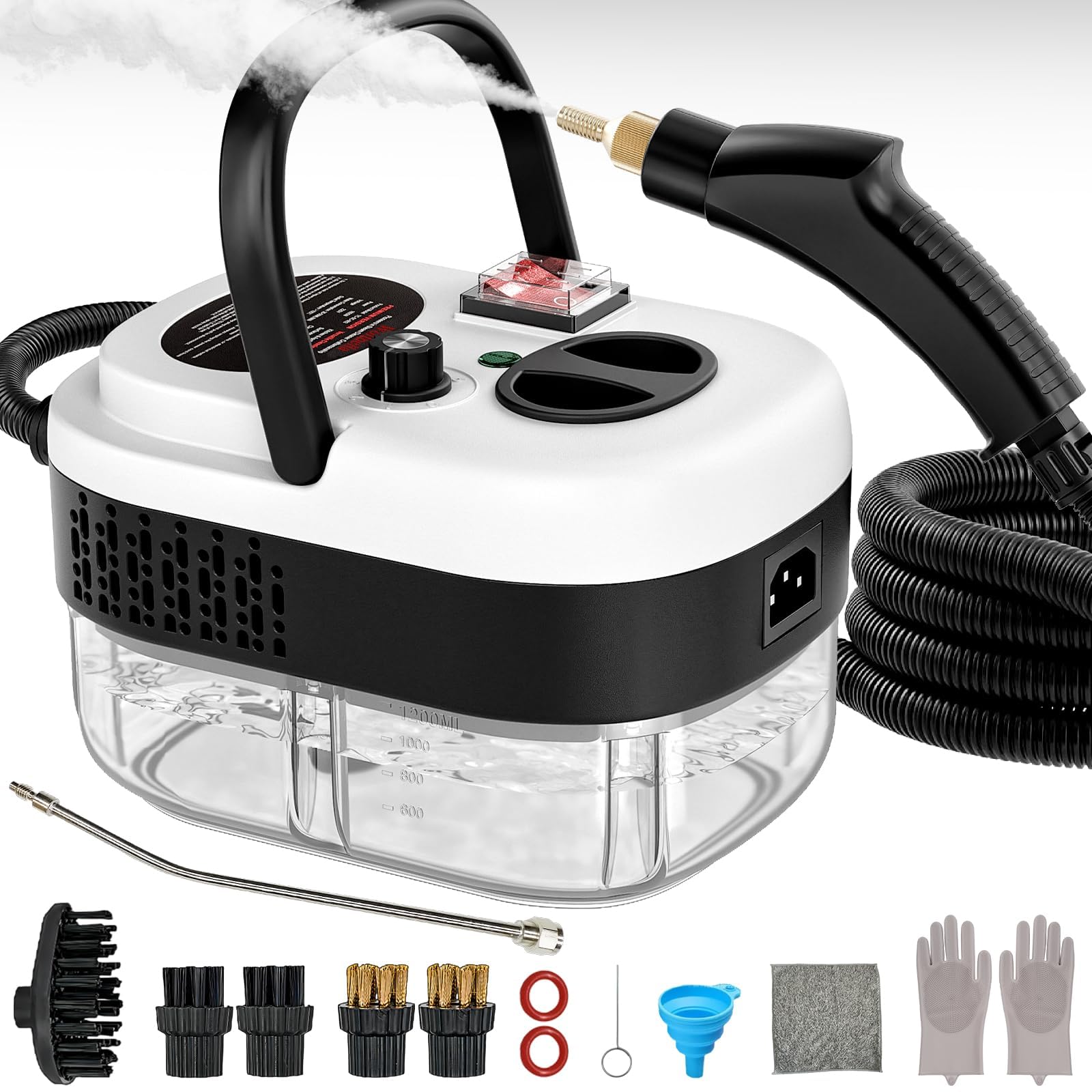 Portable High-Pressure Handheld Steam Cleaner, 14-Piece Accessories, 6 Steam Levels, 15s Heat-Up,chemical-free Cleaning Tile, Grout, Dirt, Grease &amp; Car Detailing (white&amp;black)