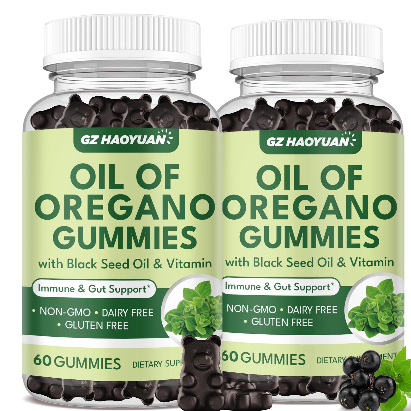 Oil of Oregano Gummies with Black Seed Oil + Vitamin D3, Oregano Oil High Carvacrol, Immune & Digestive Support, Antioxidant Support, 120 Gummies Blackcurrant Flavor 60 Count (Pack of 2)