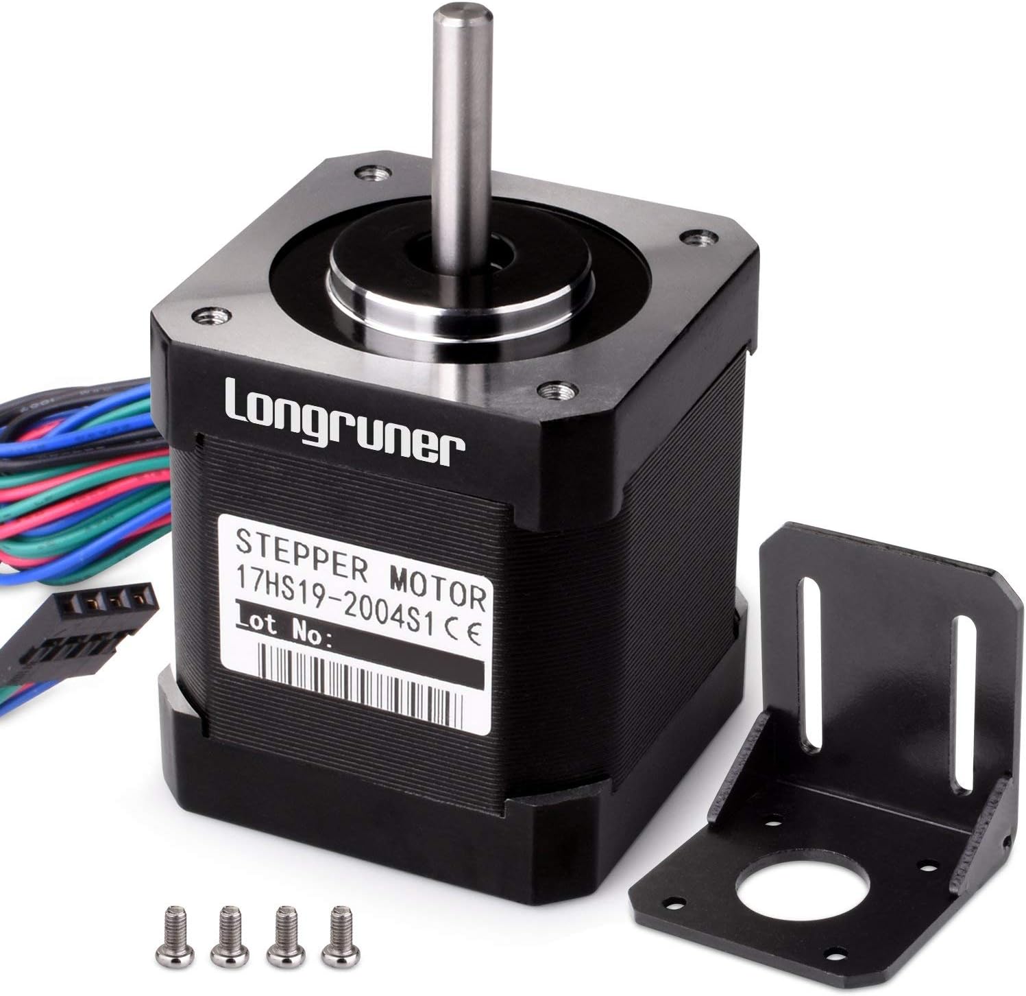Longruner Stepper Motor Nema 17 Bipolar 48mm 84oz.in(59Ncm) 2A 4 Lead with 1m Cable and Connector for 3D Printer Hobby CNC + 1 Mounting Bracket + 4Pcs 36mm M3 Screws LQD04