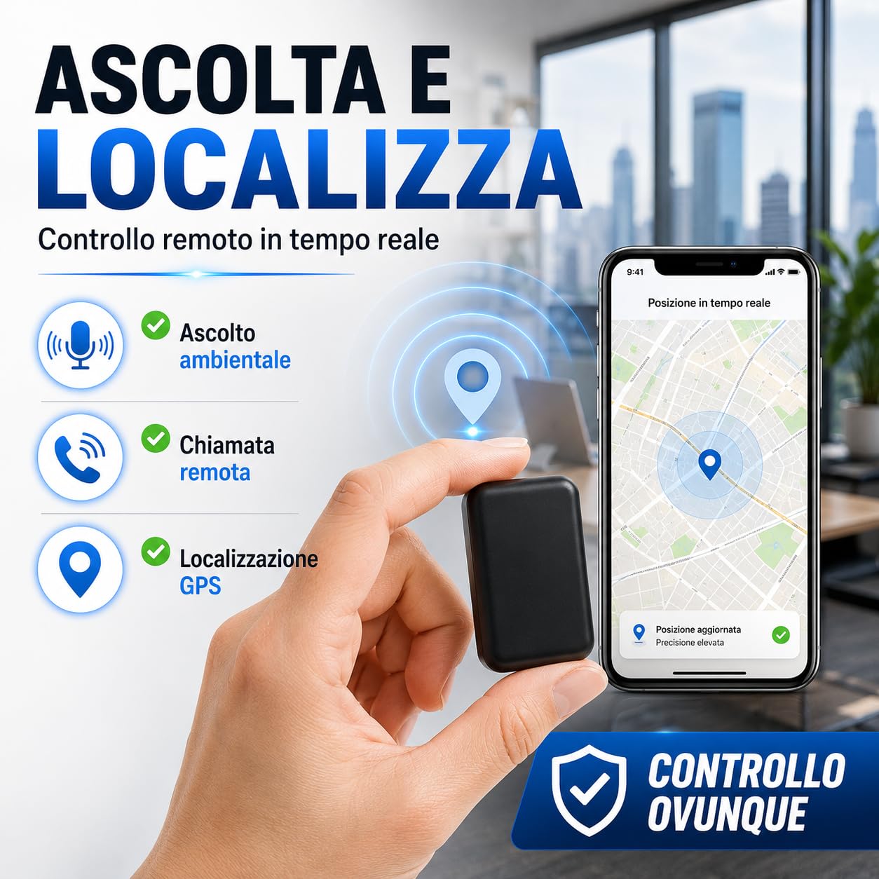 Microspia Audio GSM con Registrazione Vocale e Localizzatore GPS 60 Ore in stand- by Ascolto in Tempo Reale, Chiamata Remota con Amplificazione Voce - Antifurto a Lunga Distanza illimitata (M149)