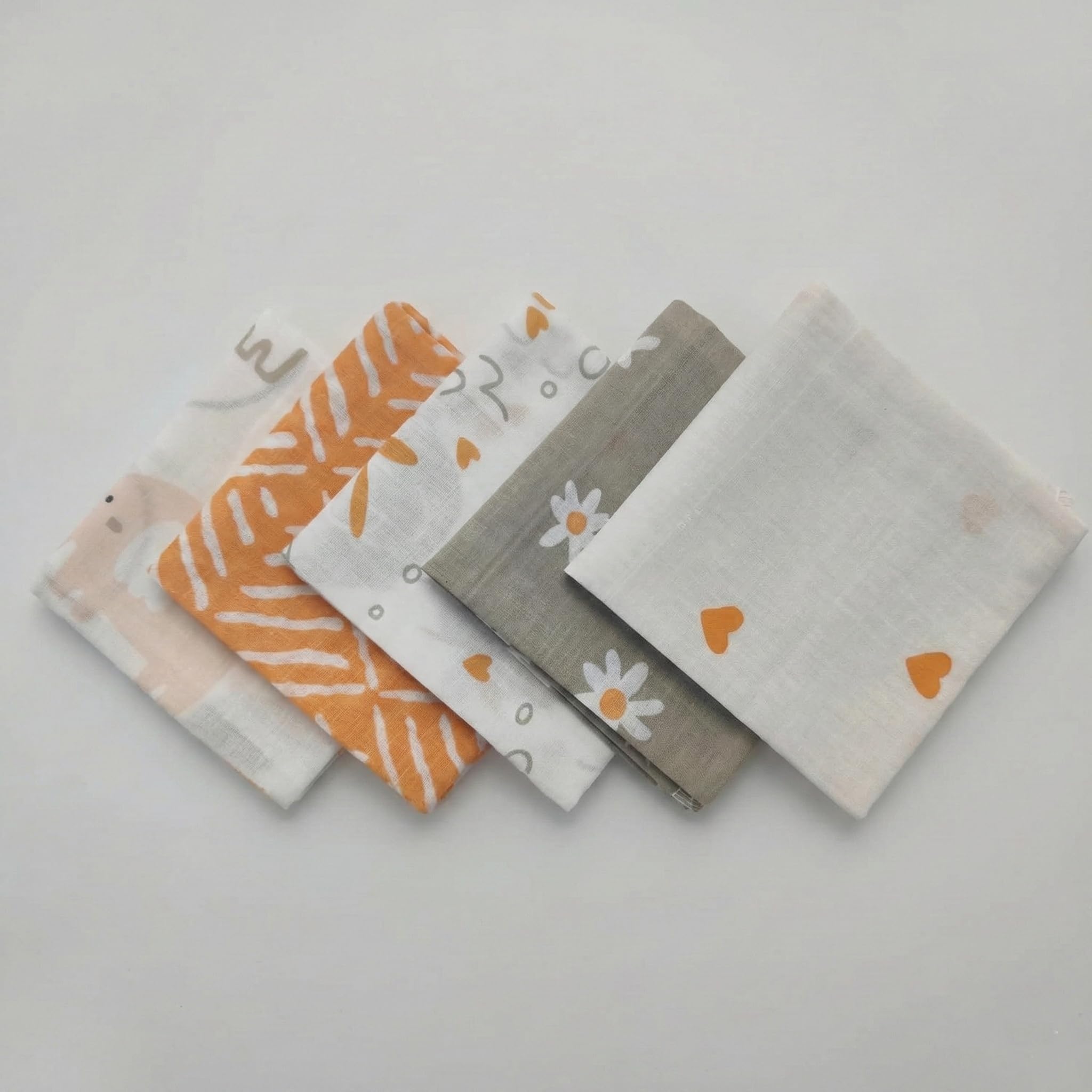Trance Home Linen Super Soft 100% Cotton Thin Malmal Face Towels | Reusable Hygiene Wash Cloth | Napkin for New Babies | Soft Hankies for Children (Small 40 X 40 Cm, (Terra Tots - Pack of 5 Pcs),-image-4