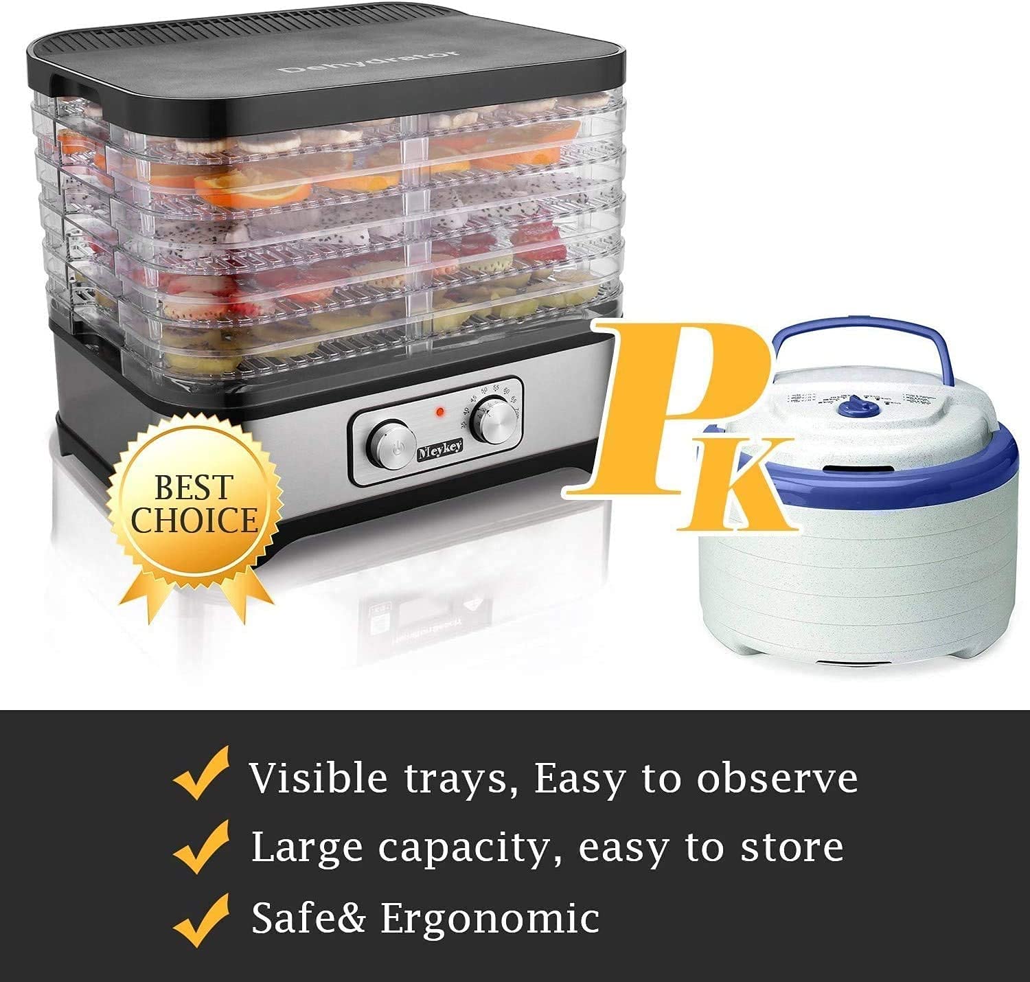 Nictemaw Essiccatore Disidratatore, Essiccatore da Cucina con 8 Vassoi, Deidratatore con Regolatore di Temperatura, 400W, 35-70°C, Timer di 72h per Verdure, Frutta e Carne