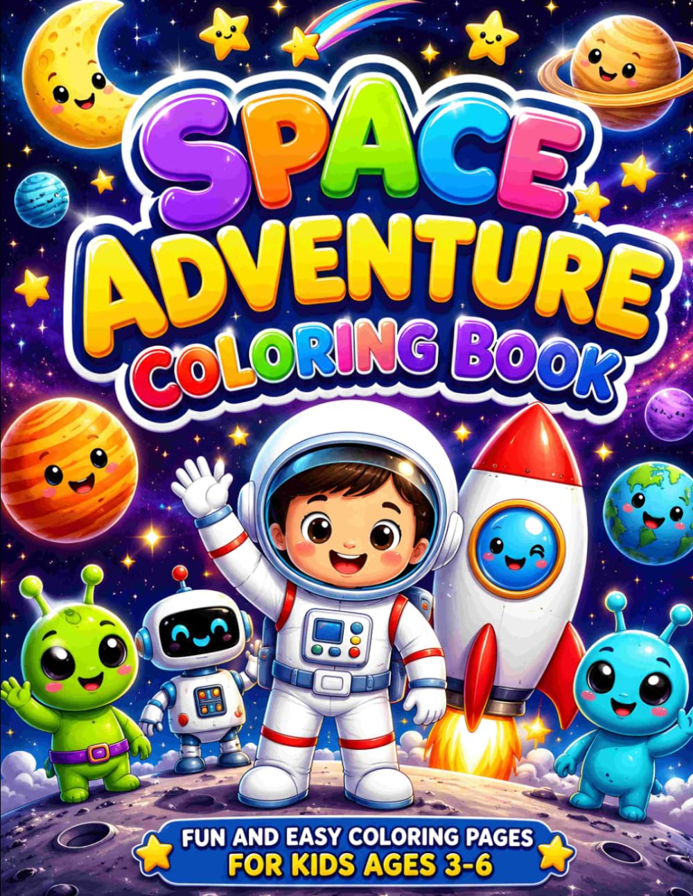 Space Adventure Coloring Book for Kids Ages 3–6: 28 Fun and Easy Space Coloring Pages Featuring Astronauts, Rockets, Robots, Aliens, Planets, and Outer Space Adventures