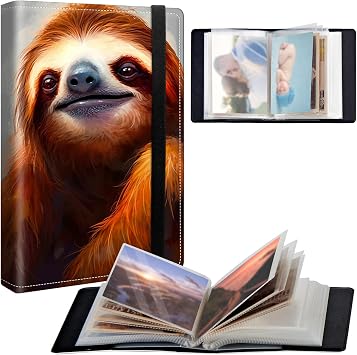 Small Photo Album 4x6 inch 120 Pockets Photos Pu Leather Cover Photo Albums With Elastic Band Design Cute Photo Album For Family Wedding Anniversary Travel - Cute Brown Sloth