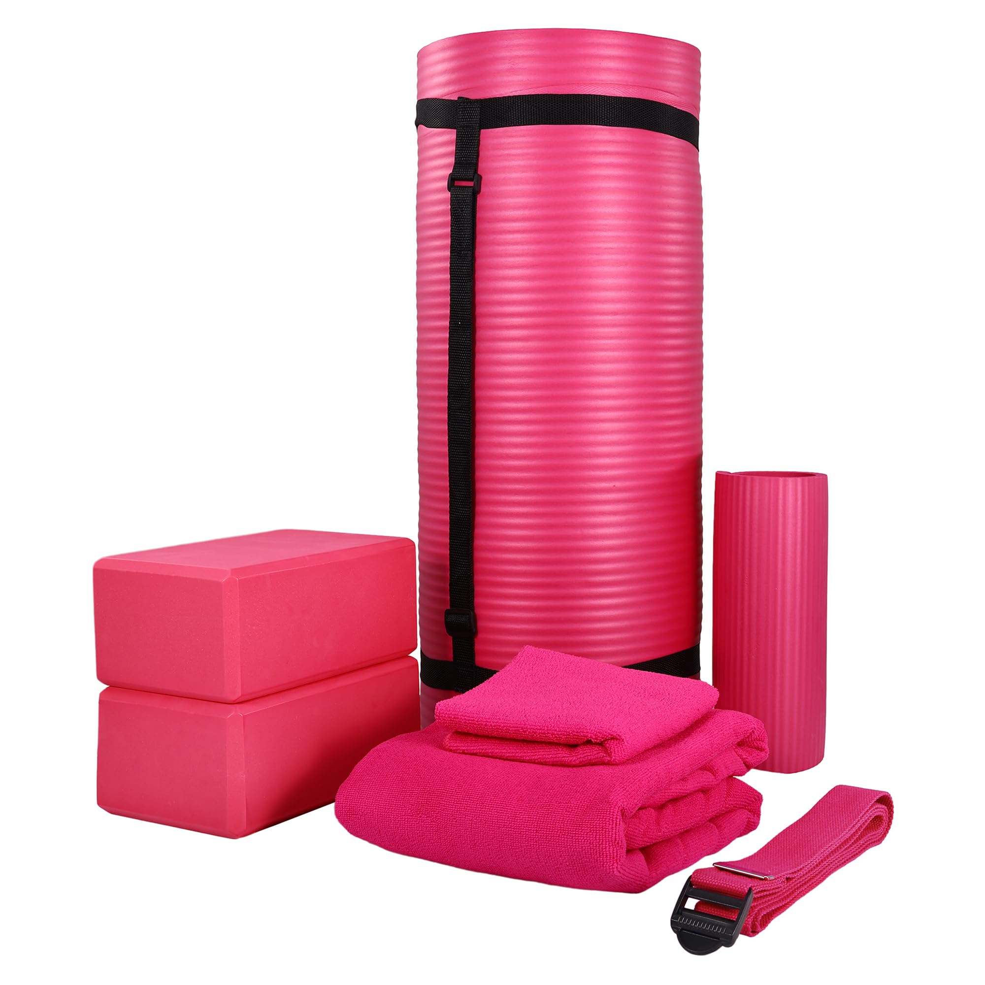 BalanceFrom 7-Piece Yoga Set with 71x24x1 Inches Extra Thick Mat and Carrying Sling Includes 2 Blocks Stretch Strap