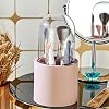 Compartmented Makeup Organizer Large Brush Organizer Pink with Transparent Cover