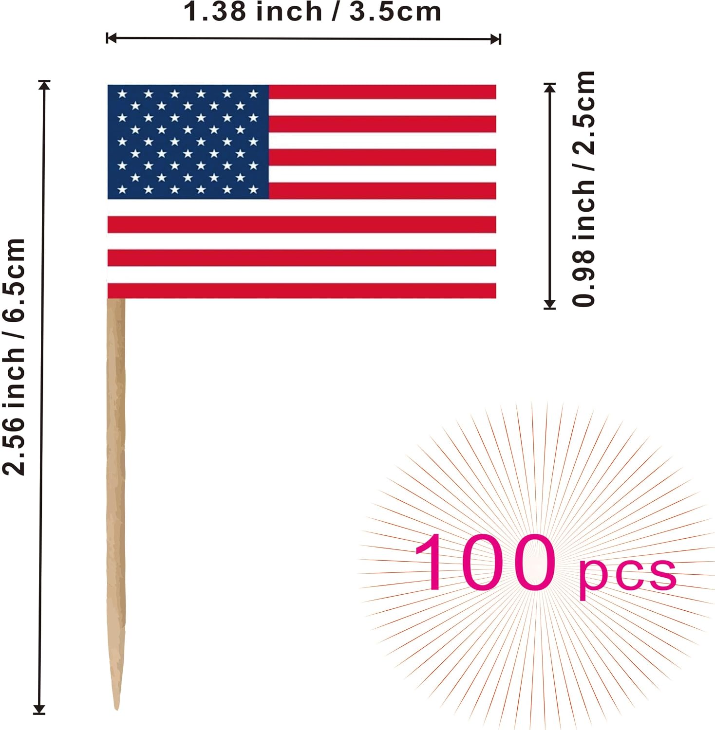 American US Toothpick Flag USA Small Mini Cocktail Fruit Cupcakes Toppers Food Stick Flags Decorations,100 Pack