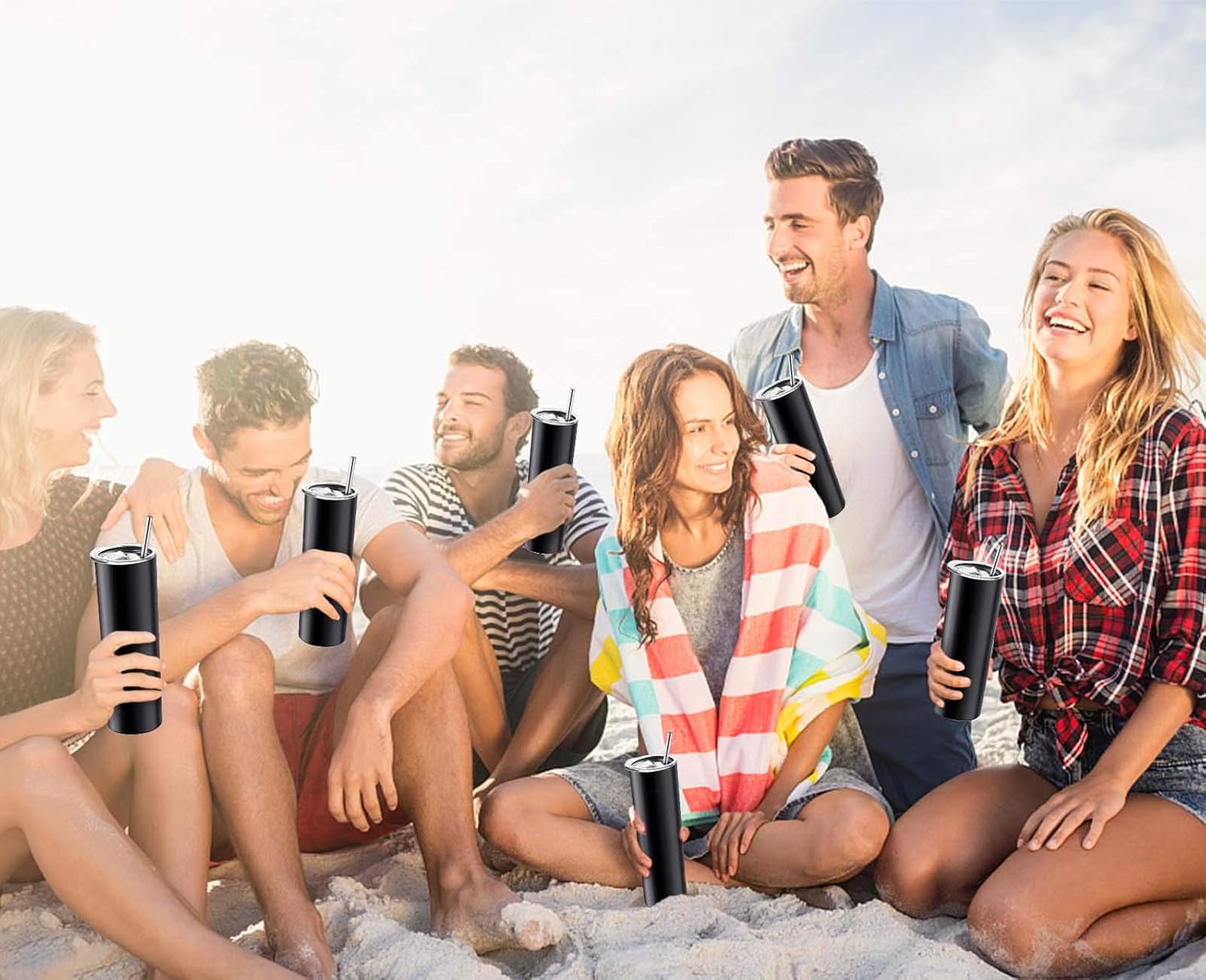 Lіmіtеd Dіѕсоunt XccMe 20 oz Skinny Stainless Steel Tumbler,Double Wall Slim Insulated Tumbler with Lid, Skinny Cups with Straw, for Travel Mug Gift, Coffee, Tea, Beverages (Black, 20 oz 8PACK)