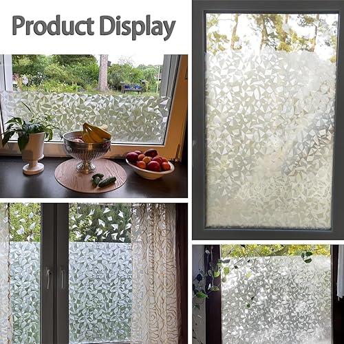 Miniatura 5 de Bloss Película decorativa de privacidad para ventana, diseño de diamante 3D, no adhesiva, para control de calor en casa, oficina, 17.7 x 78.7