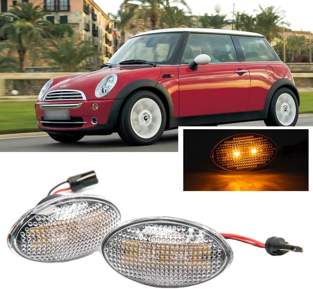 Led Side Fender Marker Light For 2002-2006 MINI Cooper R50 R52 R53 Hatchback Coupe Convertible Led Turn Signal Sidemarker Lamps Clear Lens Amber Color