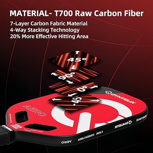 Miniatura 4 de Paleta de pickleball, núcleo de panal de polipropileno de 0.787 in, pala de pickleball de superficie de fibra de carbono T700 con giro de grano