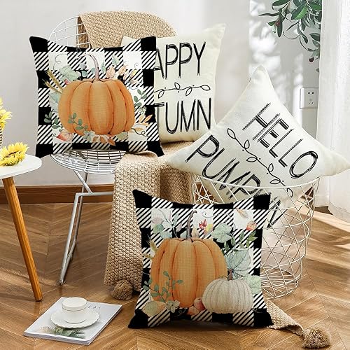 Miniatura 6 de Juego de 4 fundas de almohada de otoño de 18 x 18 pulgadas para decoración de otoño, decoración de otoño, calabaza, hoja de arce y Acción de