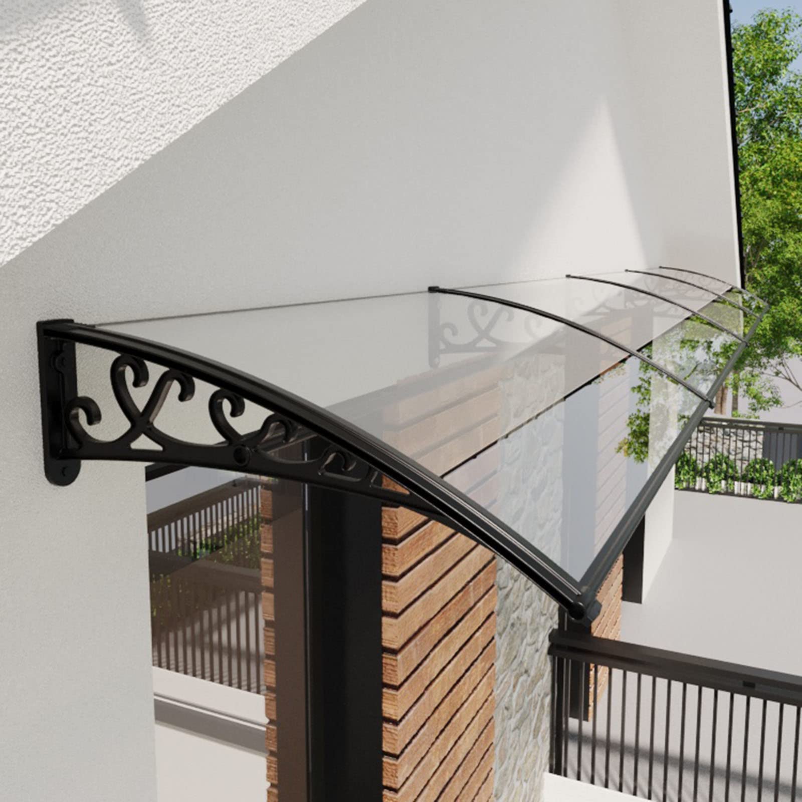 Markiza drzwi tarasowe, zewnętrzna przezroczysta markiza na drzwi, osłona na patio, ochrona przed deszczem, kompaktowa poliwęglanowa pusta, markiza okienna, 60 x 110 cm