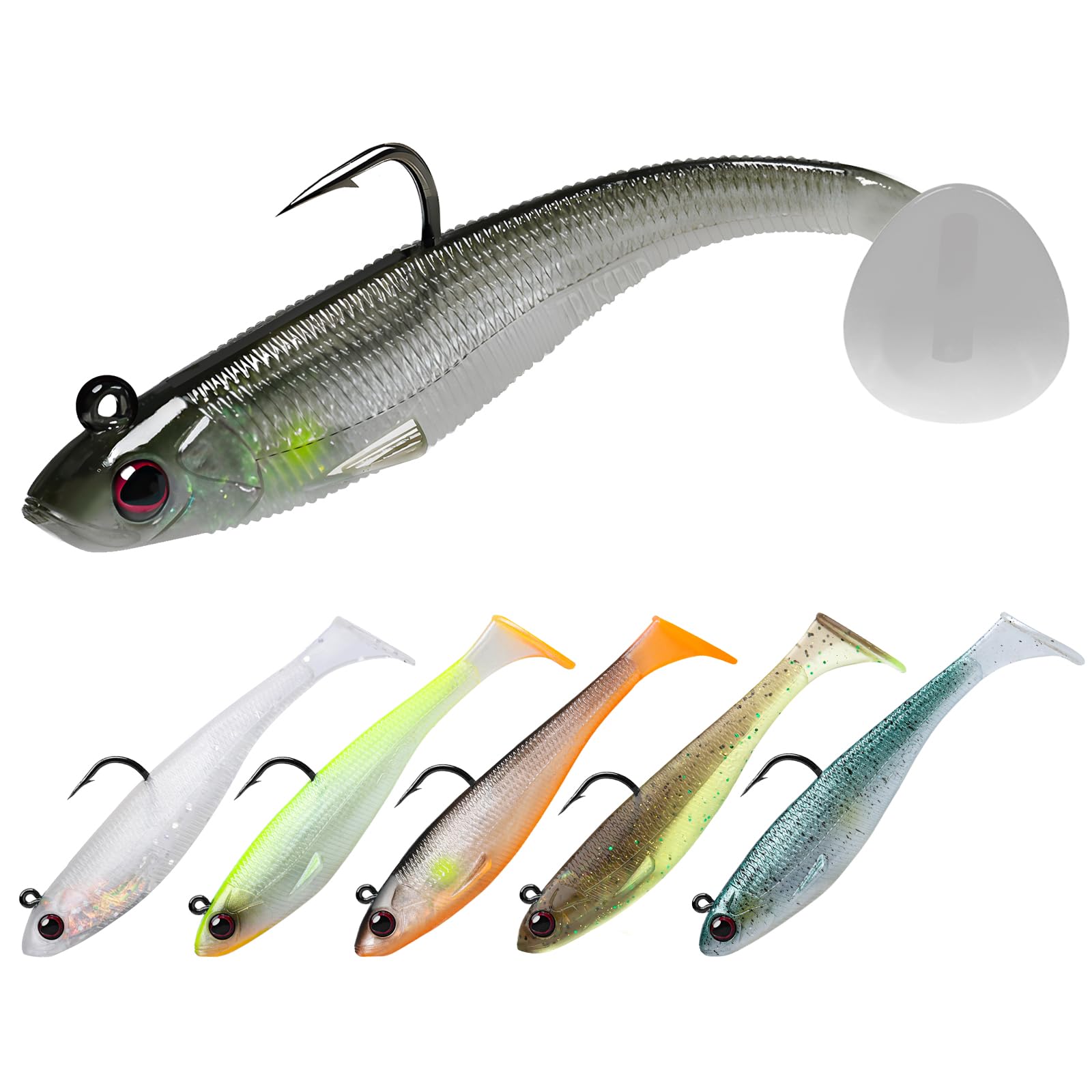 TRUSCEND Easy Catch Pre-Rigged Soft Lures, Unique Vibrating Swim Action and Trembly Sinking Move for More Bites, Amazing Soft Swimbait for Family Fishing, Fishing Lures for Bass Trout