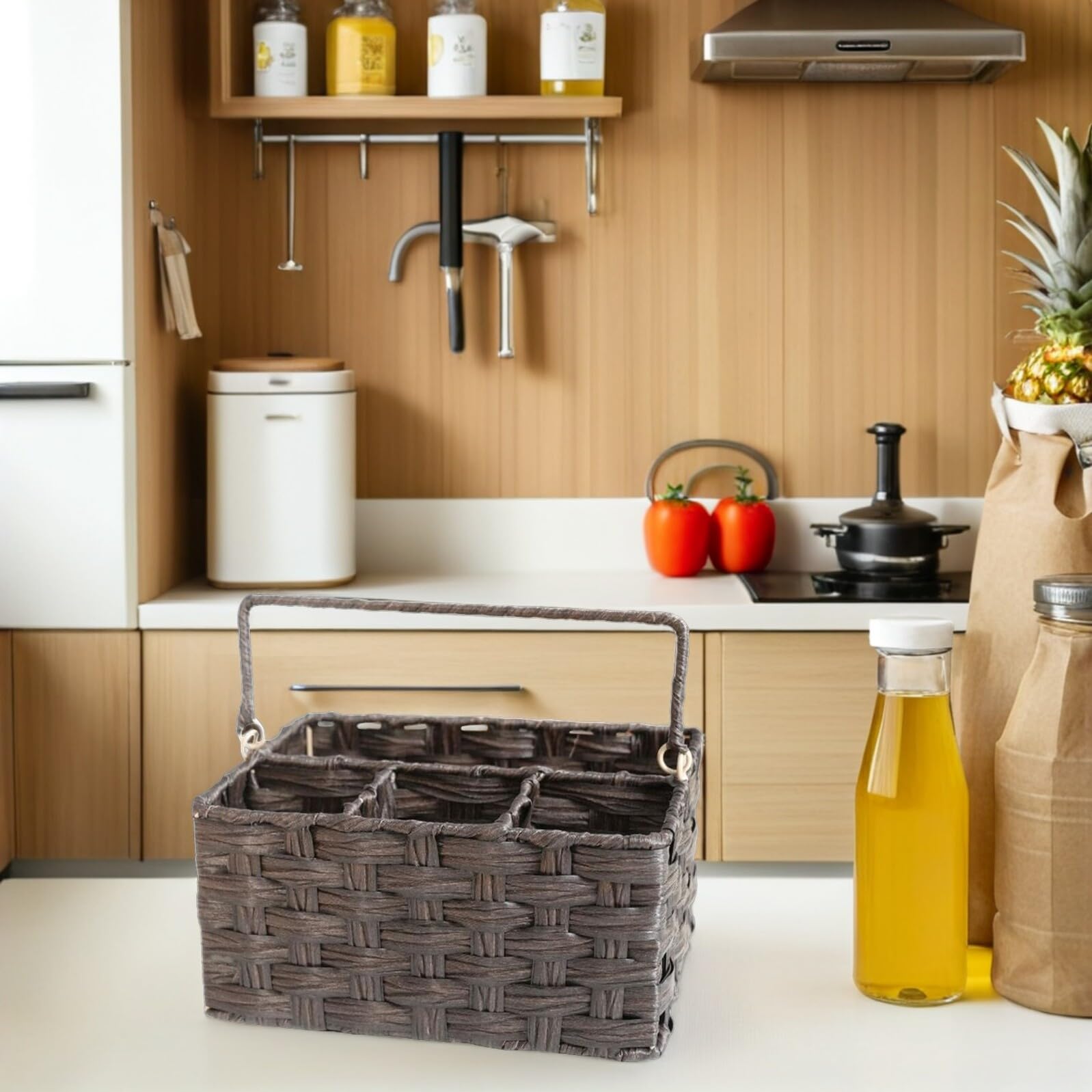OUNONA Boîte de Rangement pour Couverts en PP, Panier Café à Anse