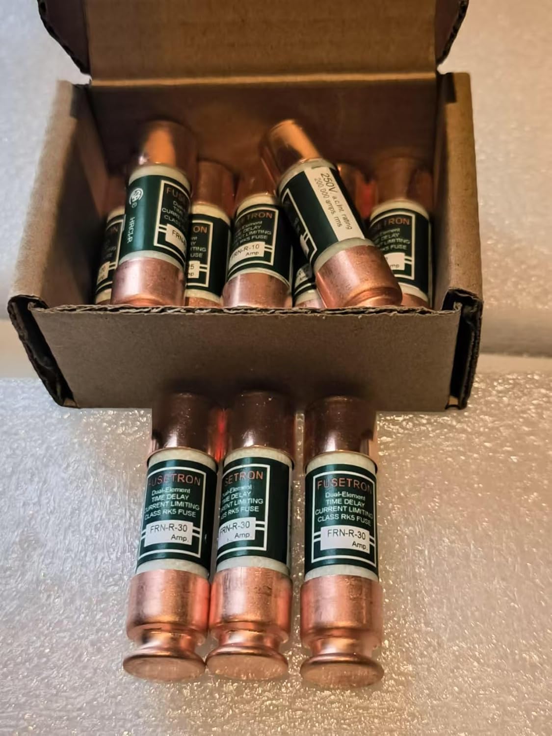 FUSETRON FRN-R-30 Fuse, 250V 30A, Class RK Time Delay, Pack of 10