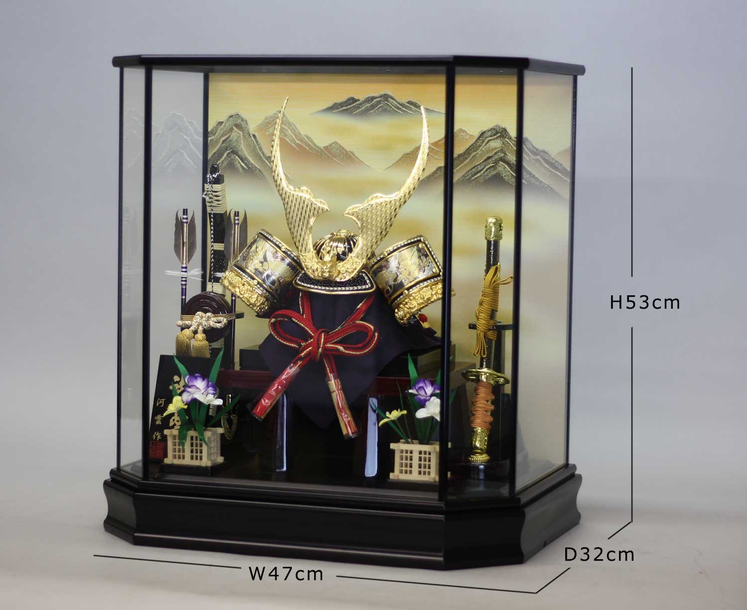 Amazon | 河雲作 五月人形 兜飾り ケース入り黒塗六角ケース 彫金