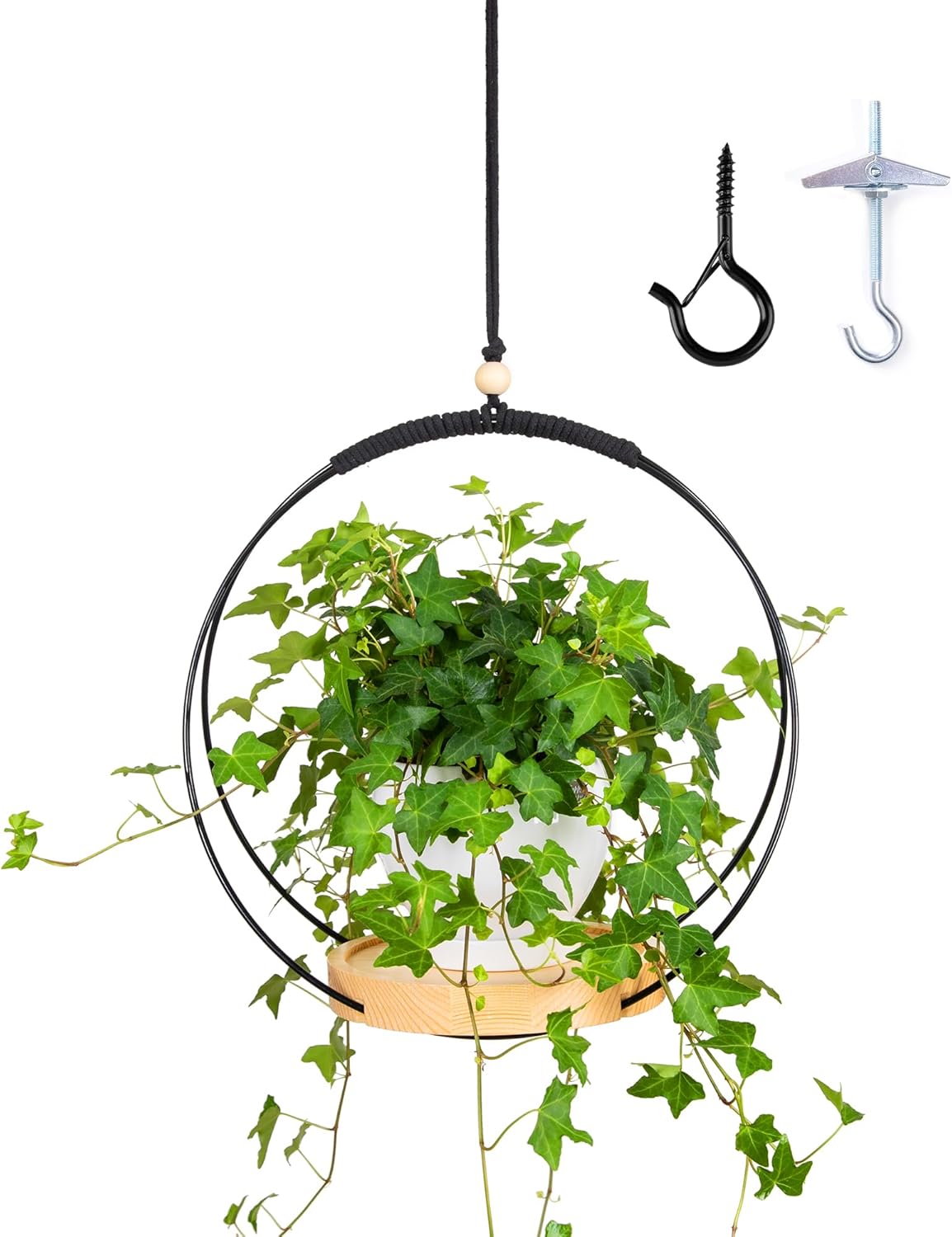 REMASS Wooden Base Plant Hanger for Indoor Hanging Plants