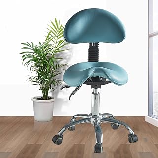 Saddle Stool Blue Saddle Stool Dental Chair, Adjustable Ergonomic Lift Chair for Kitchen Beauty Salons, Heavy Duty Swivel Rolling Saddle Seat with Back