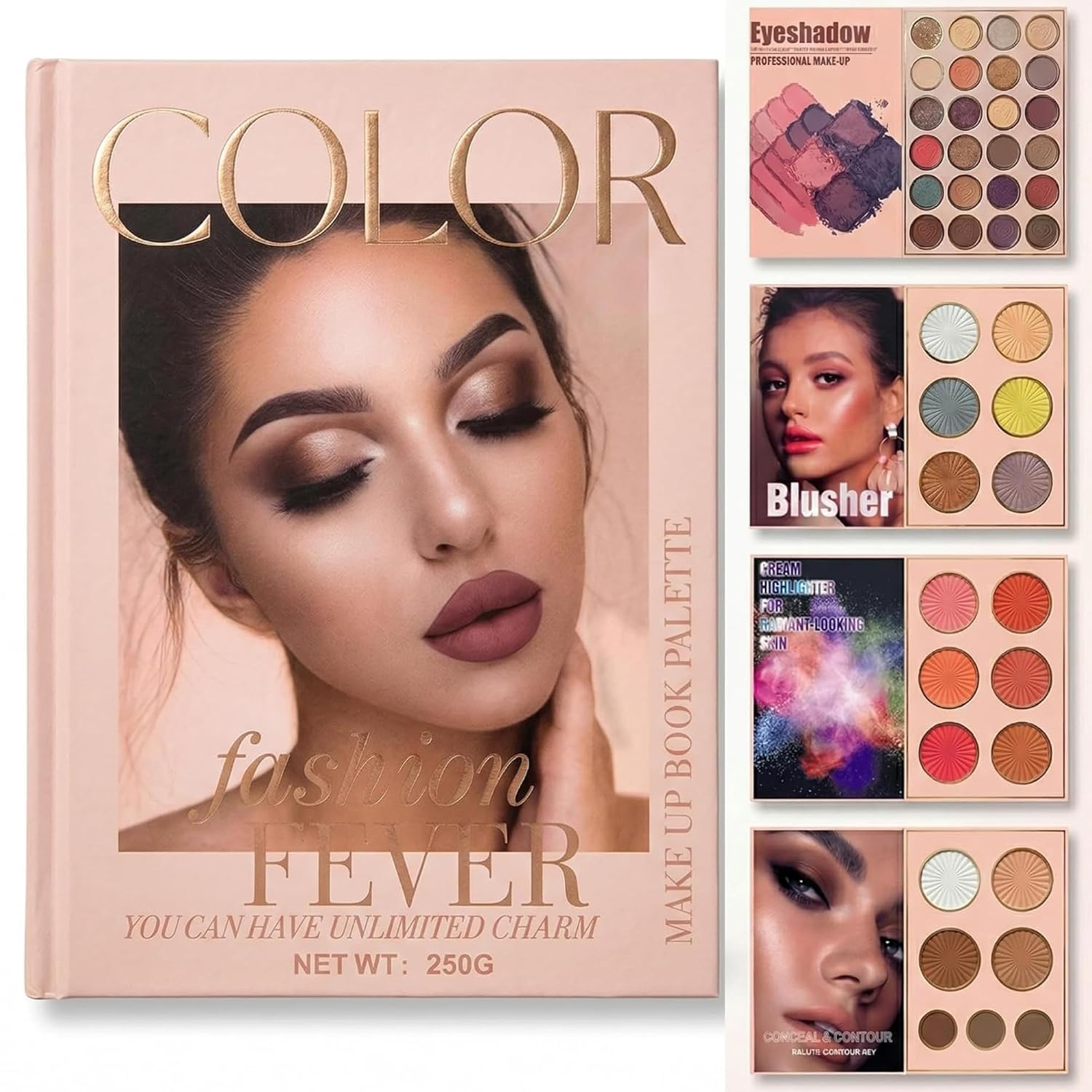 HUDA GIRL 4-in-1 Makeup Book Palette All in One - Eyeshadow Palette, Highlighter Makeup, Blusher Contour, Bronzer Powder - Professional Cosmetic Kit for a Flawless Look For Women-image-14