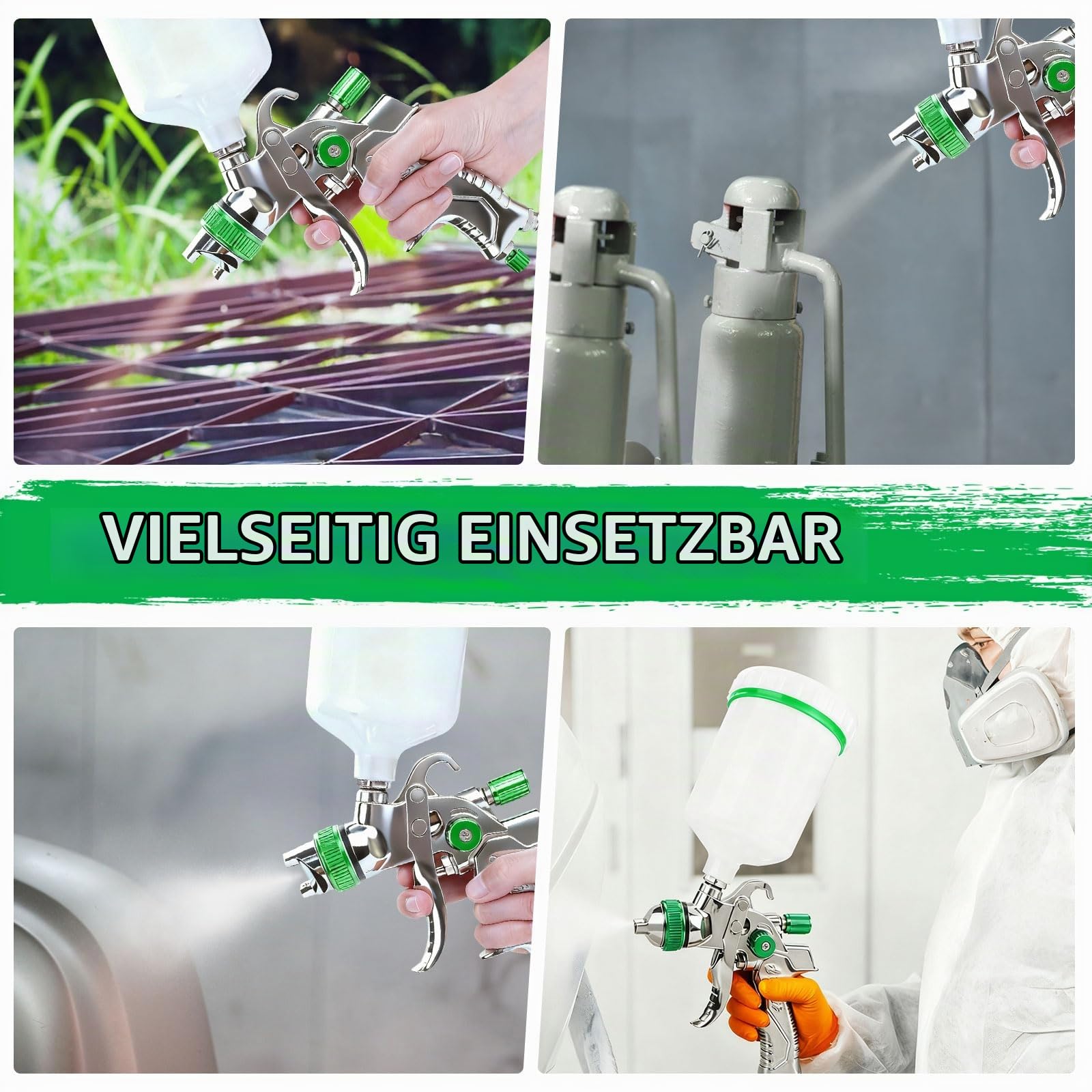 Lackierpistole Druckluft HVLP,1,4/1,7/2,0/2,5mm Düsen, 600ml Becher