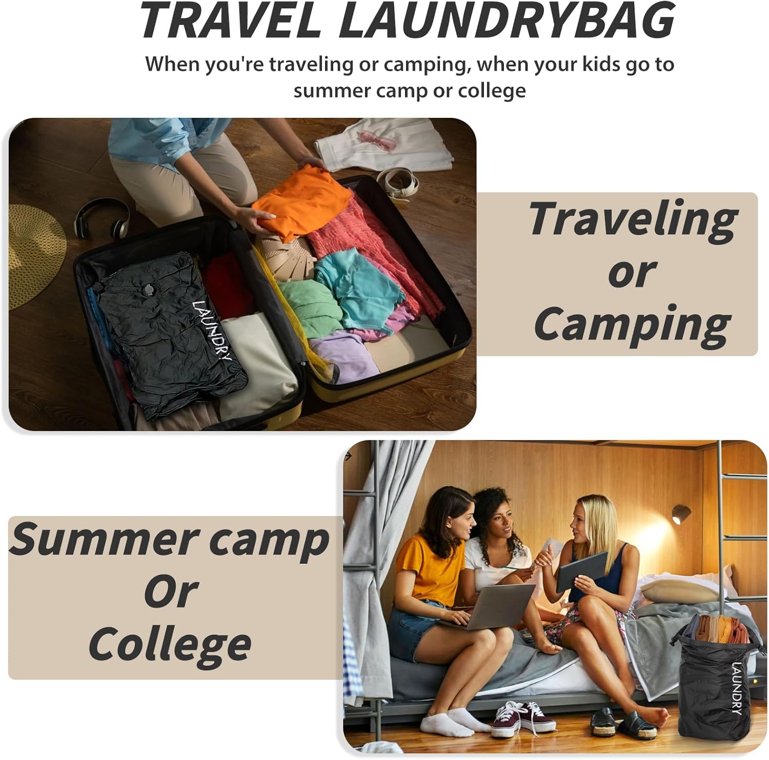 Travel Laundry Bag, Vacuum Compression Dirty Clothes Travel Bag Waterproof Wet Dry Bags Large Capacity Space Saver Bags Reusable Camp Clothes Organizer for Sports College Dorm Laundromat (1 Pcs )Black - Image 7