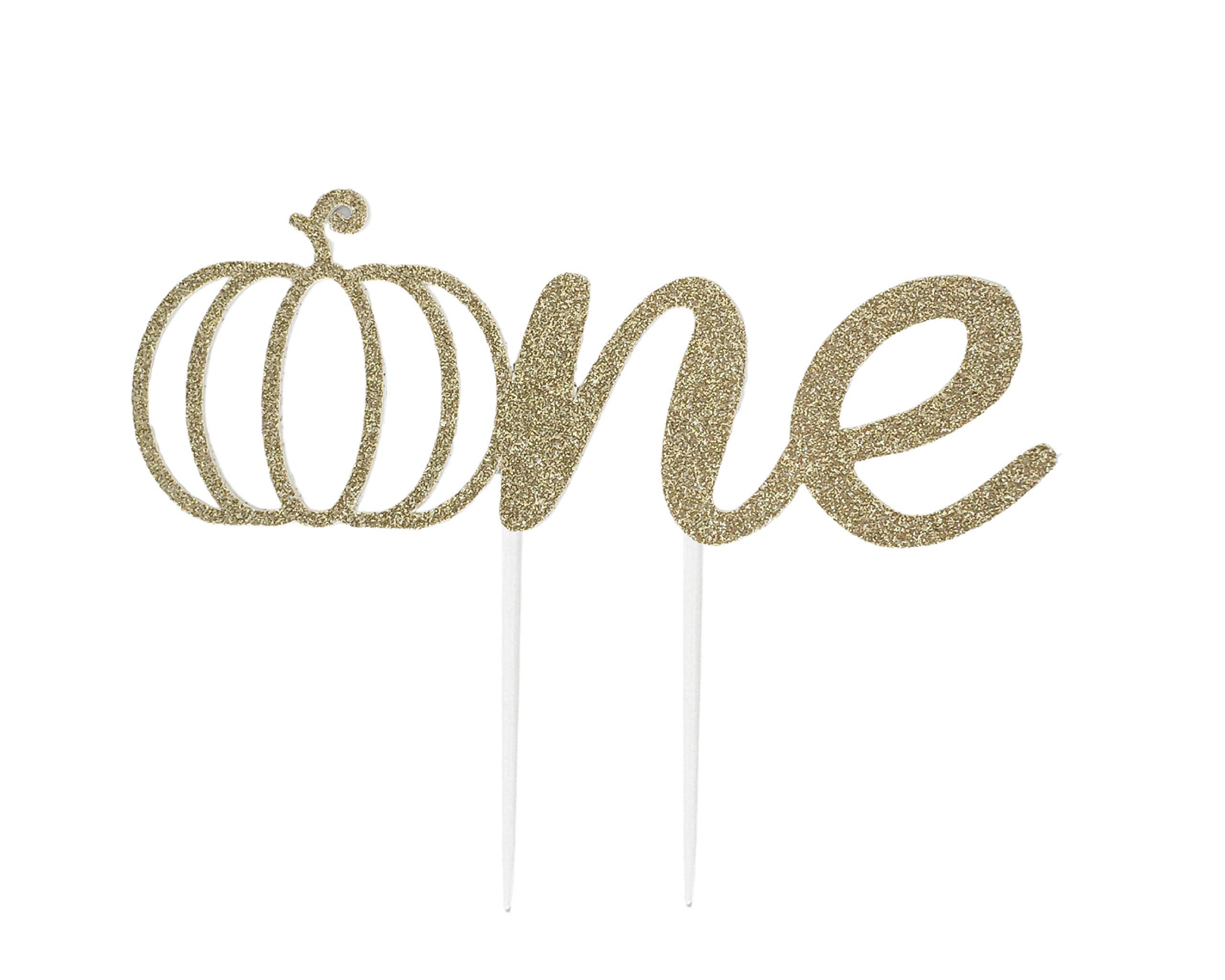 CMS Design Studio Handmade 1st Birthday Cake Topper Decoration - One with Pumpkin - Double Sided Gold Glitter Stock