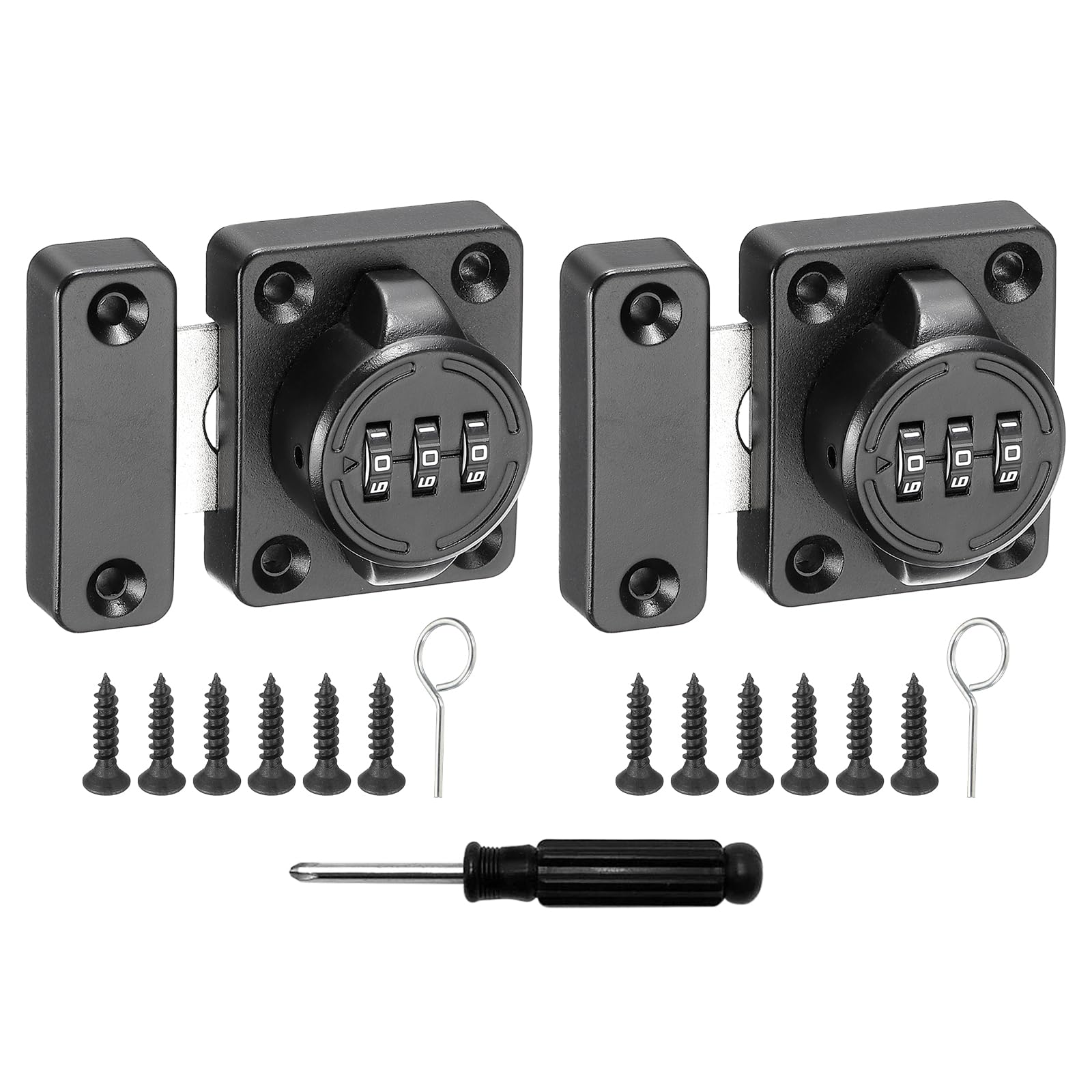 uxcell Cabinet Door Latch 2.05 x 1.65 Inch Zinc Alloy Keyless Combination Lock for Kitchen Cabinet Office Drawer Wooden Furniture Black 2Pcs