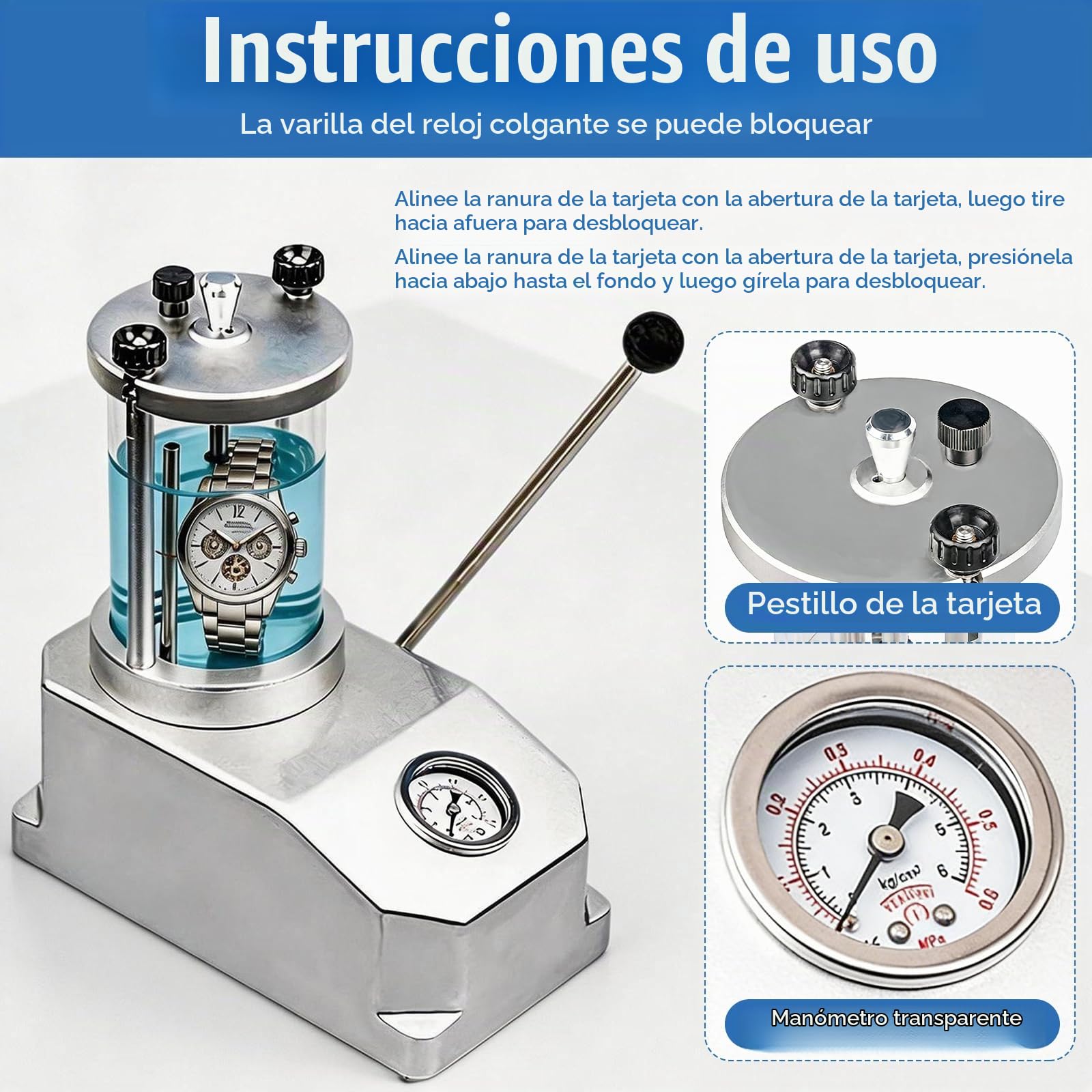 Probador De Resistencia Al Agua Para Relojes, Comprobador De PresióN SubacuáTico Para 2 Relojes Para Relojeros Y Reparadores Rango De Prueba PresióN Aire 0,3 A 0,6 Mpa Caja De Reloj Transparente