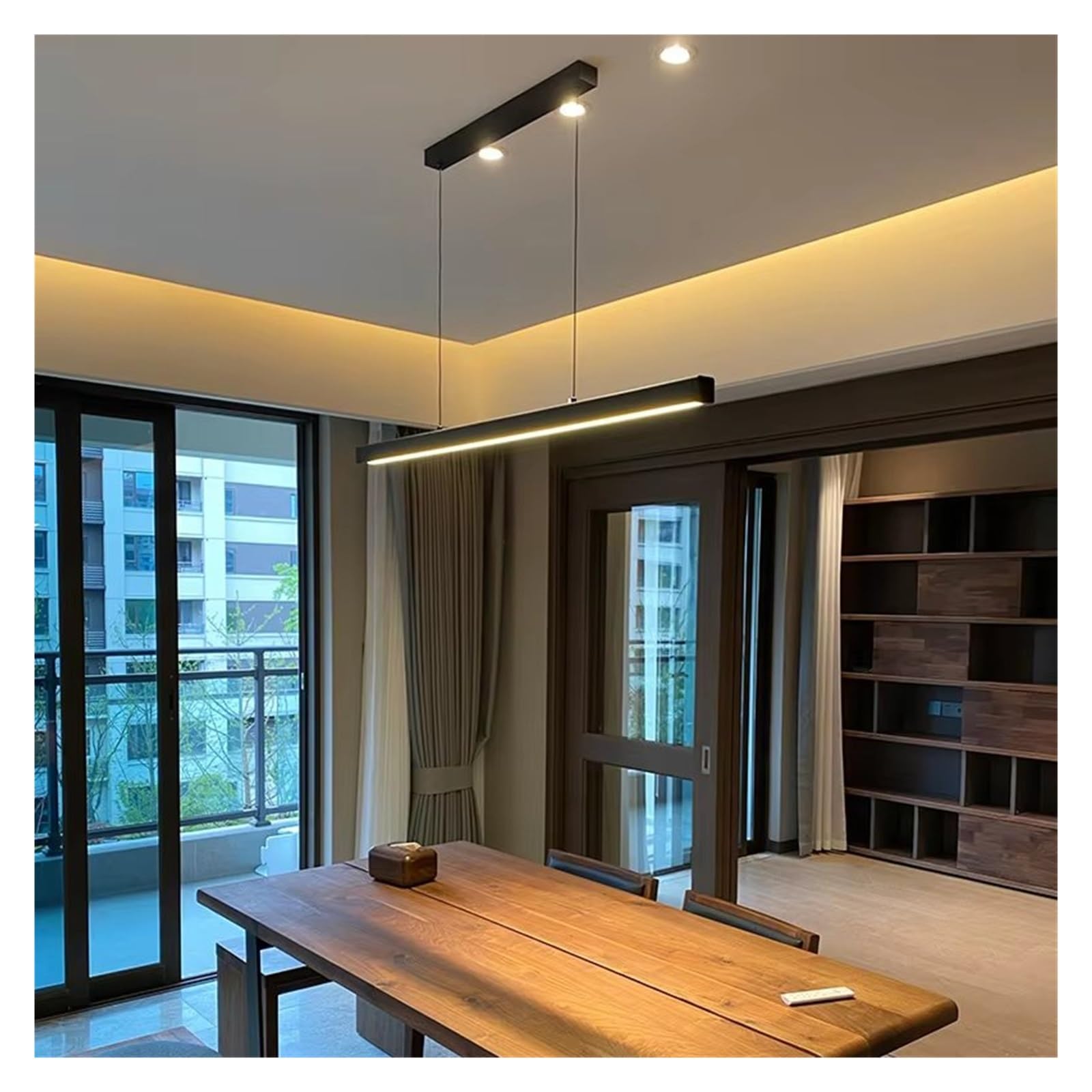 Lustre minimaliste de table pour salle à manger suspension noire moderne dimmable 100cm