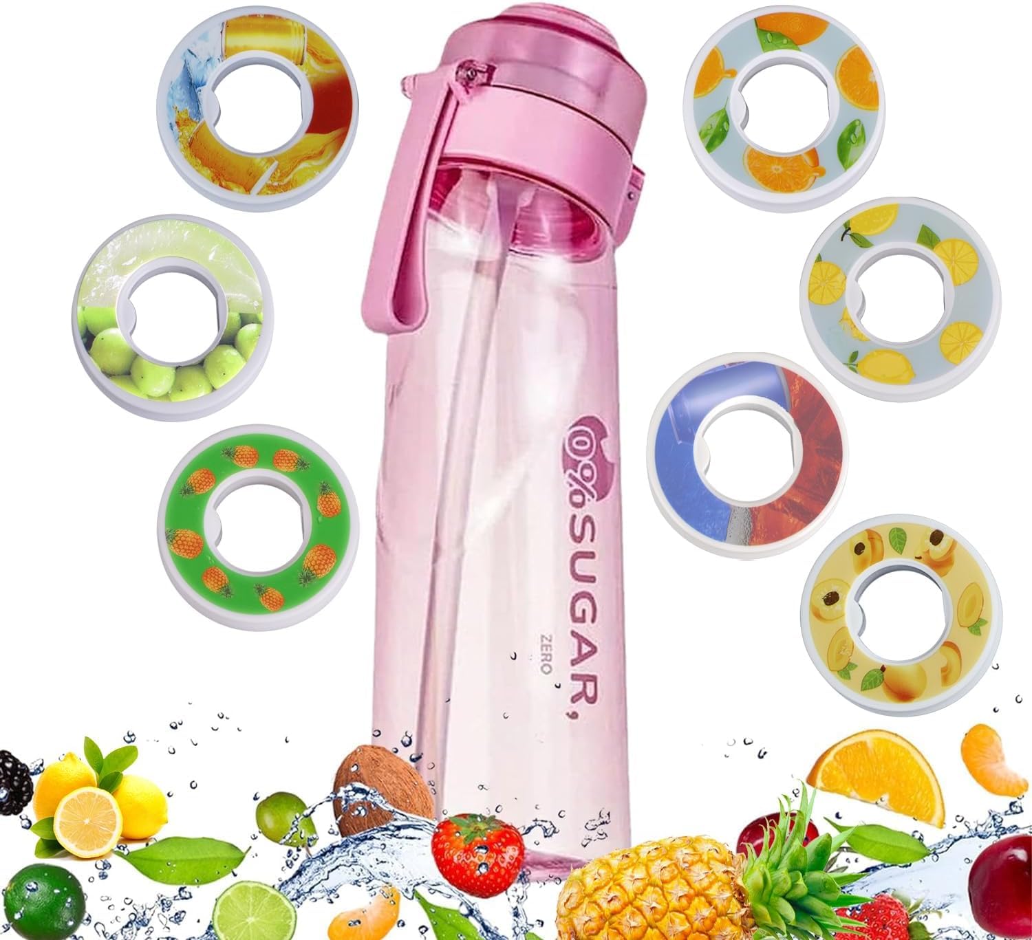 Fruity Scented Air Up Water Bottle with Flavor Pods, 21.9 Oz/650ml Fruit Fragrance Water Bottle, Scent Water Cups Suitable for Outdoor Sports, 5Pcs Flavor Pods (T Pink)