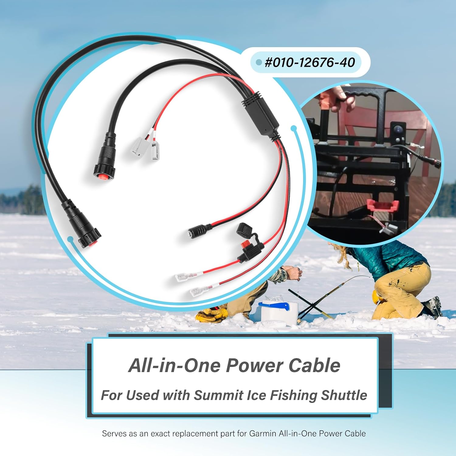 Upgrade 010-12676-40 Replace for Garmin All-in-One Power Cable for Summit Ice Fishing Shuttle Compatible with Panoptix LiveScope System Panoptix PS22 transducer ECHOMAP Chartplotter