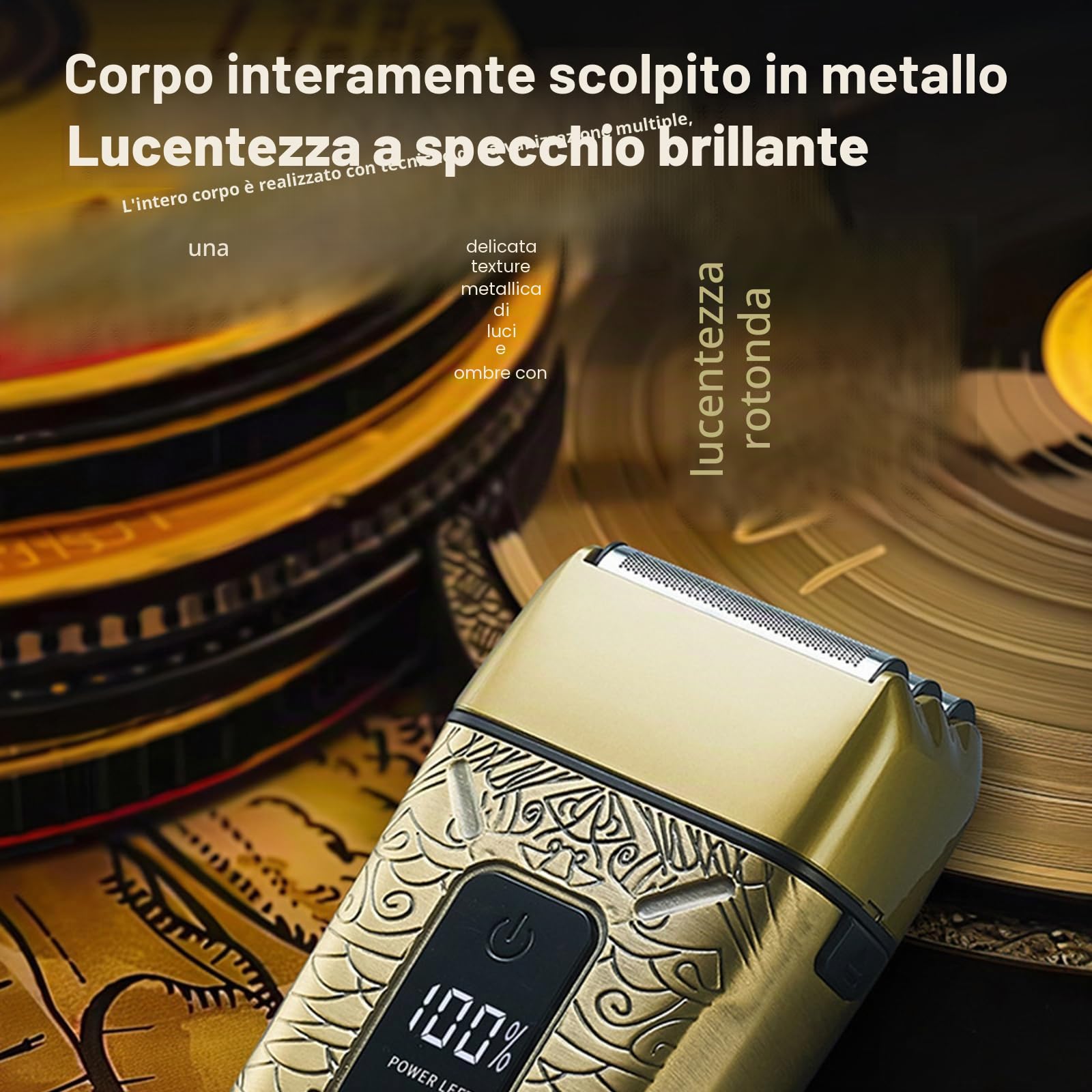 Jemora Regolabarba elettrico uomo con lamina barba a 3 testine Rasoio per testa calva Lavabile per tutto il corpo Uso asciutto e bagnato Ricaricabile con display digitale
