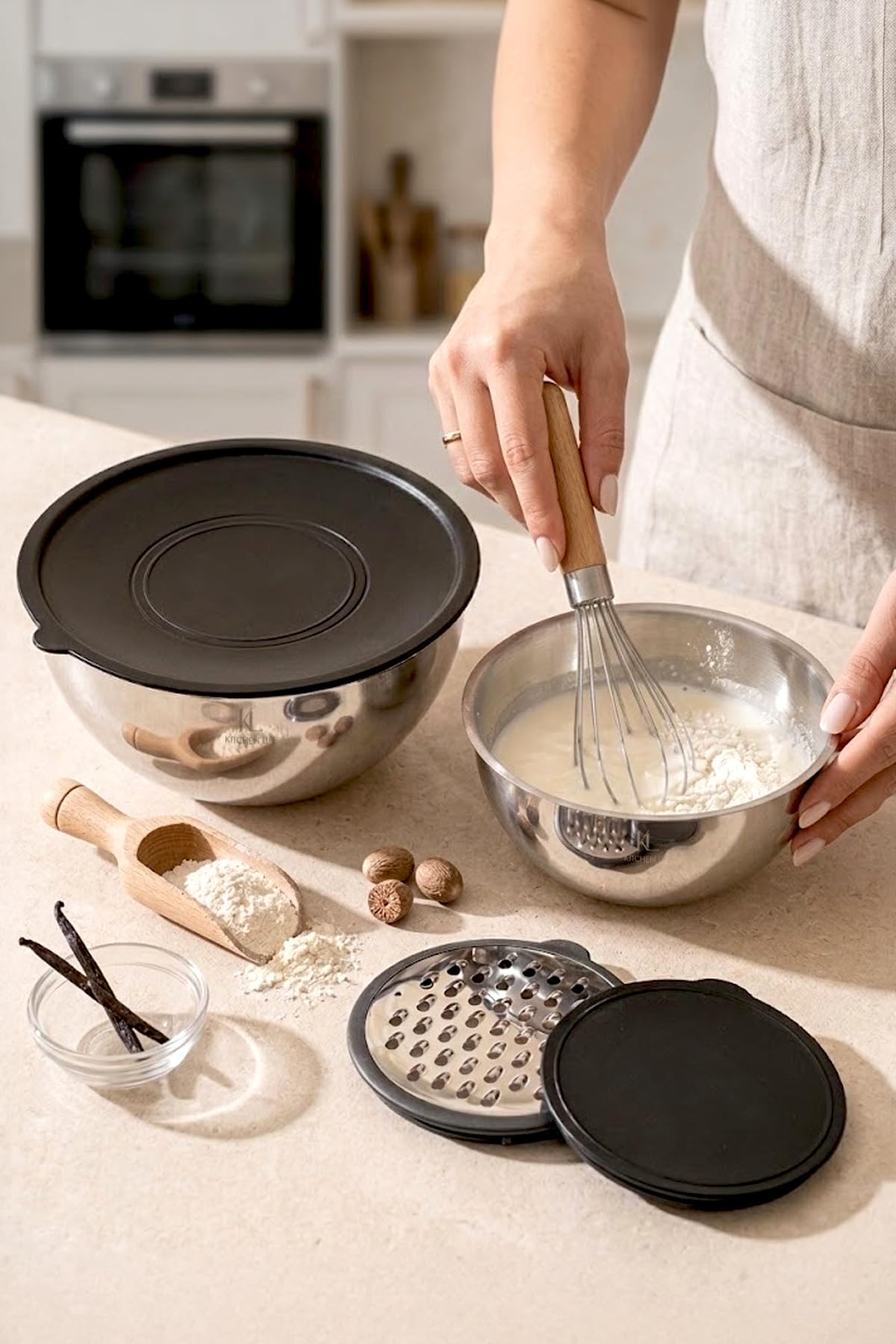 9-teiliges Edelstahl Rührschüssel Set mit Reibedeckeln – Profi Küchenschüsseln mit Rutschfestem Boden – Salatschüsseln, Rührschüsseln und Aufbewahrungsschüsseln