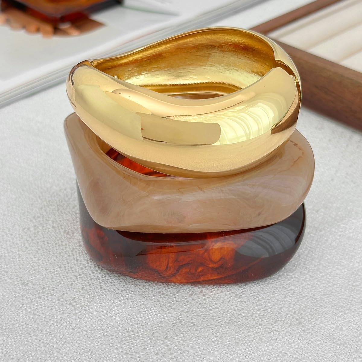 Ingemark Chunky Acrylic Bangles Bracelets for Women Gold Wide Cuff Minimalist Jewelry Statement Colorful Resin Bangles for Party - Image 6