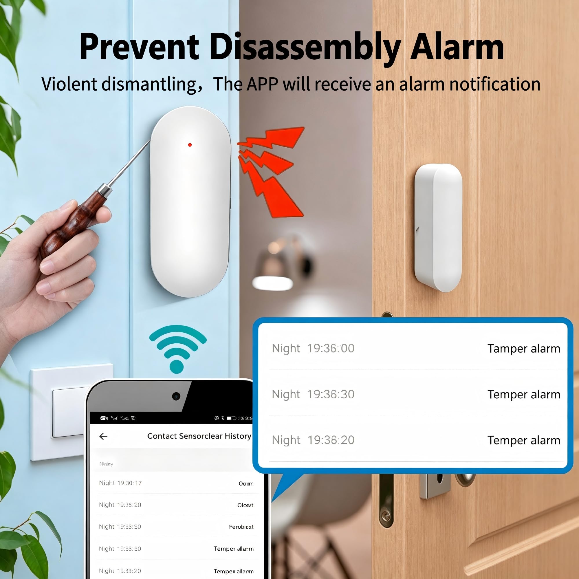 Sensor de contacto inteligente WiFi para puerta/ventana para automatización del hogar, monitor de puerta y ventana, detector de entrada magnético inalámbrico con alertas en tiempo real, compatible con