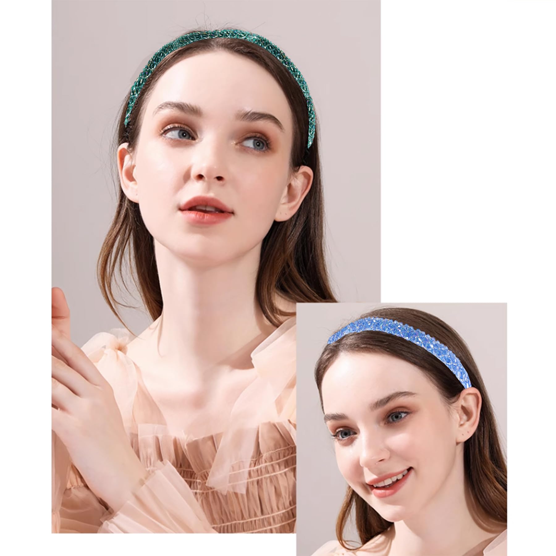 1 Stks Strass Hoofdbanden Glitter Gewatteerde Haaraccessoires Kristal Verfraaide Kralen Haarbanden Brede Hoofddeksels voor Vrouwen Meisjes Dagelijks Dragen Party Bruiloft (Blauwe Haarband