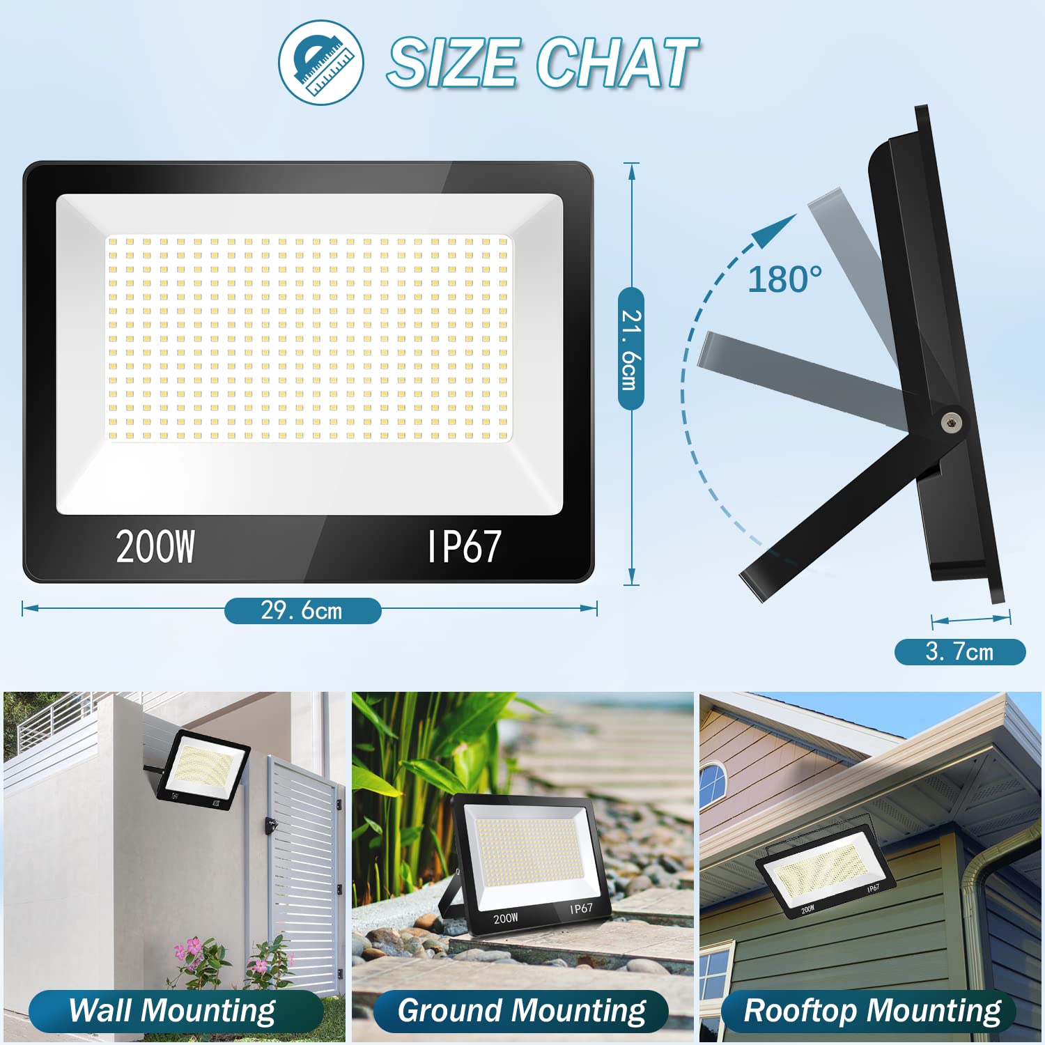 LED Strahler Außen 200W Aussenstrahler LED Wasserdicht IP67 2 Stück | 20000LM Superhell LED Scheiwerfer 85-265V, 6500K Kaltweiß LED Fluter Außenstrahler für Garten Garage Werkstatt Hof Terrasse
