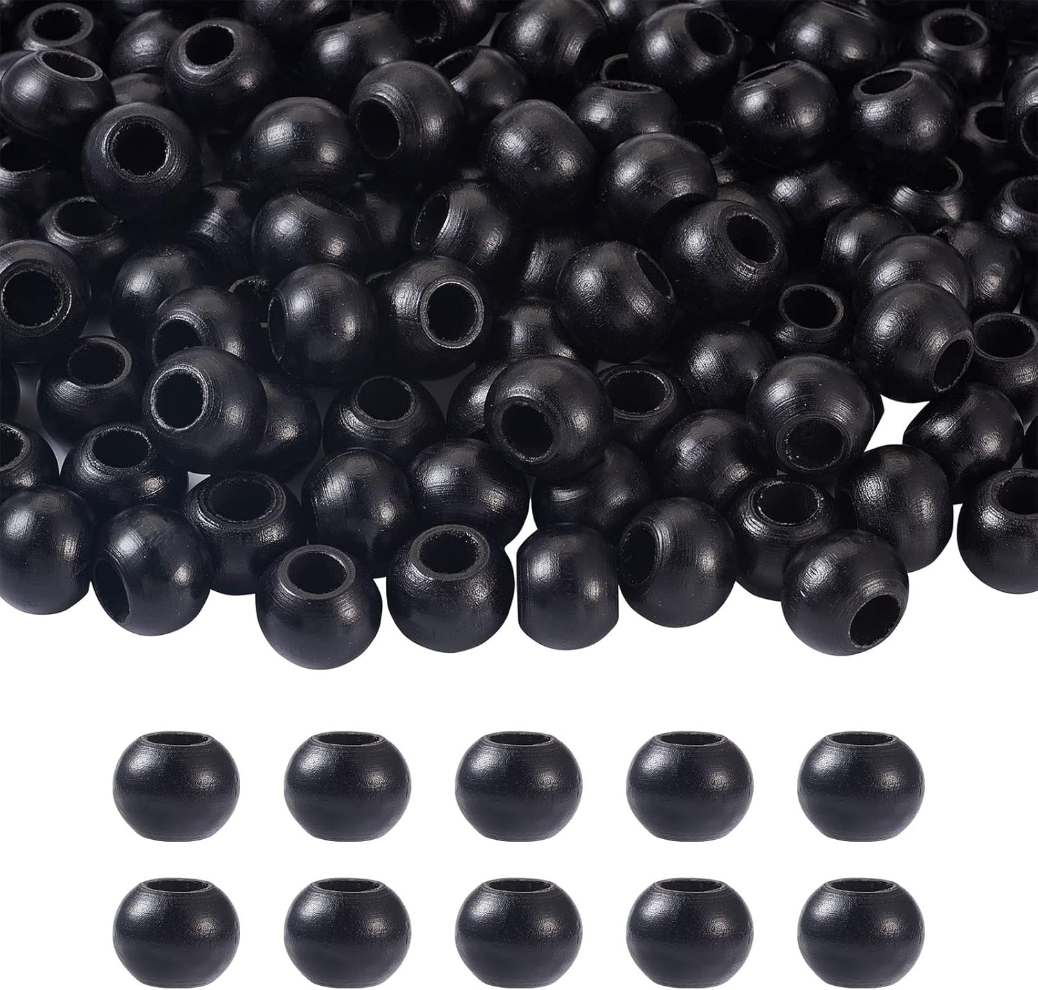 200Pcs White Wood Beads Painted Large Hole Wooden Loose Beads Round Smooth Wooden Spacer Macrame Beads for Necklace Bracelets Jewelry Making Hole: 10mm