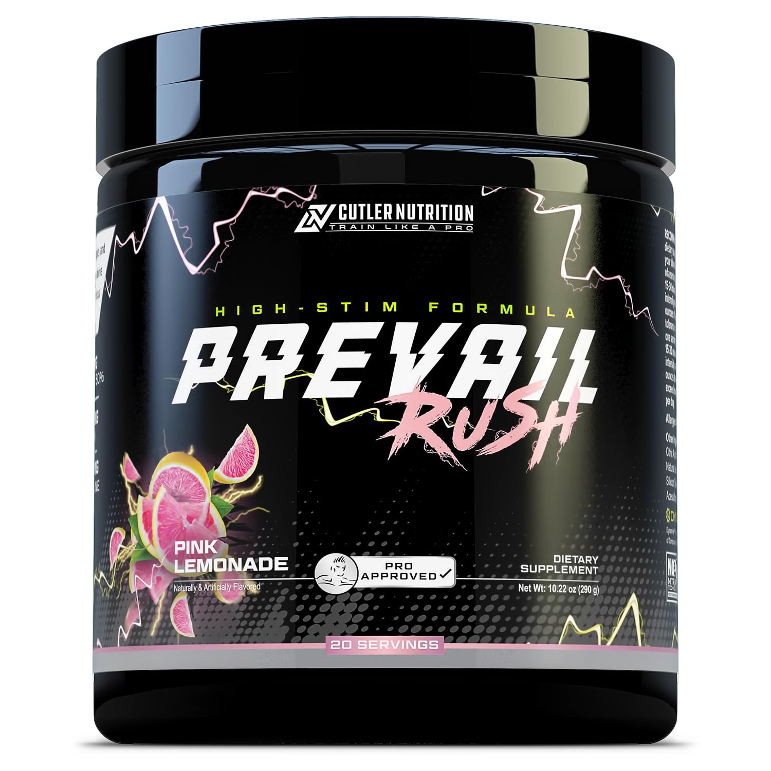 Cutler Nutrition High Stim Pre Workout Powder Prevail Rush Preworkout for Men & Women for Intense Pumps Energy and Focus with Caffeine NO3T Betaine and Dynamine | Pink Lemonade (20 Servings)