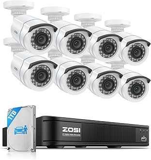 H.265+ Home Security Camera System with AI Human Vehicle Detection, 5MP 3K Lite 8 Channel CCTV DVR Recorder and 8 x 1080p Weatherproof Bullet Camera Outdoor Indoor, 80ft Night Vision, 1TB HDD