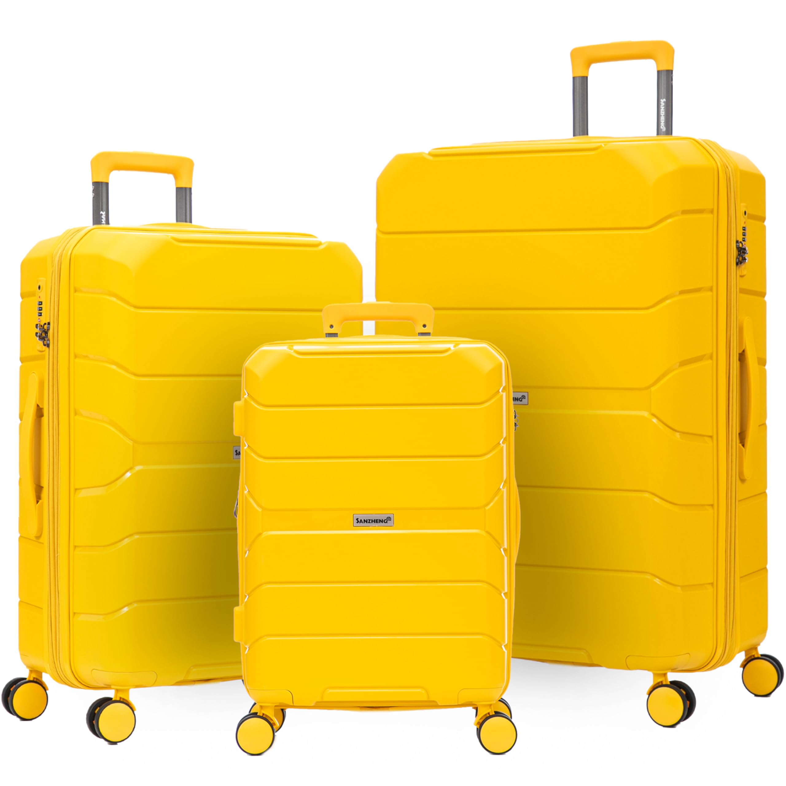Luggage Set 3 Piece 100% PP Heavy Duty Hardside Expandable Suitcase Set with TSA Lock Double Spinner Wheels (20/24/30 inch, Yellow)