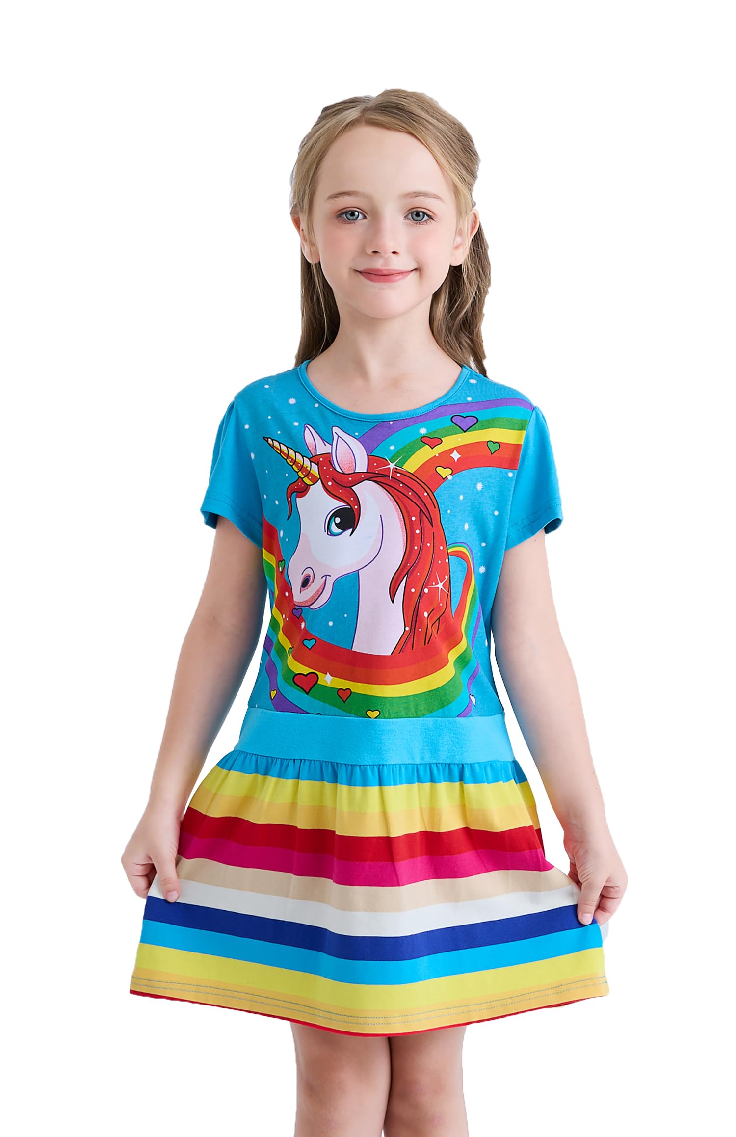 Wamvp Vestido T-Shirt para Niñas Algodón Manga Corta Casual Niñas 3-8 Años